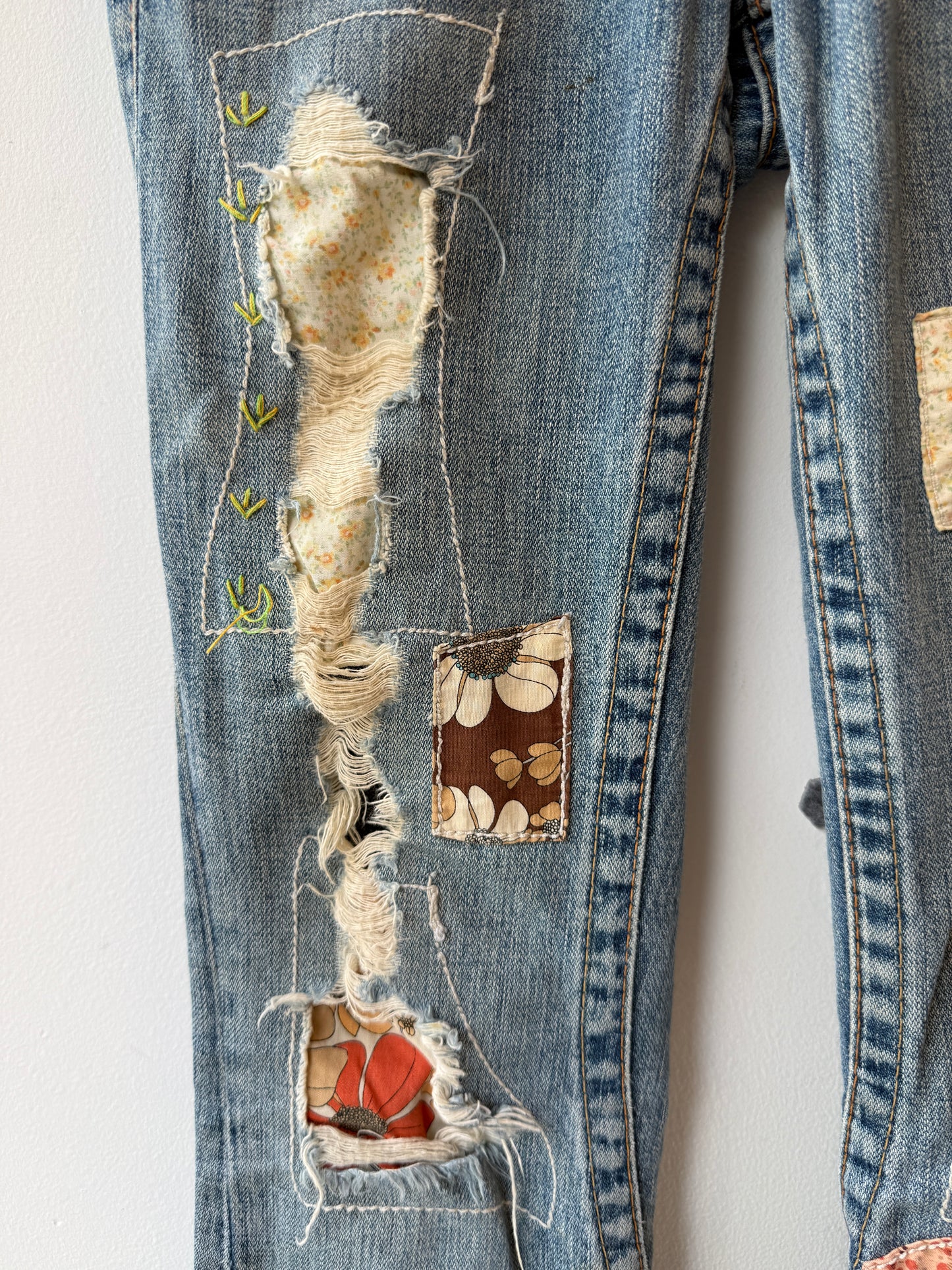 True Religion Patchwork Distressed Flare Jeans