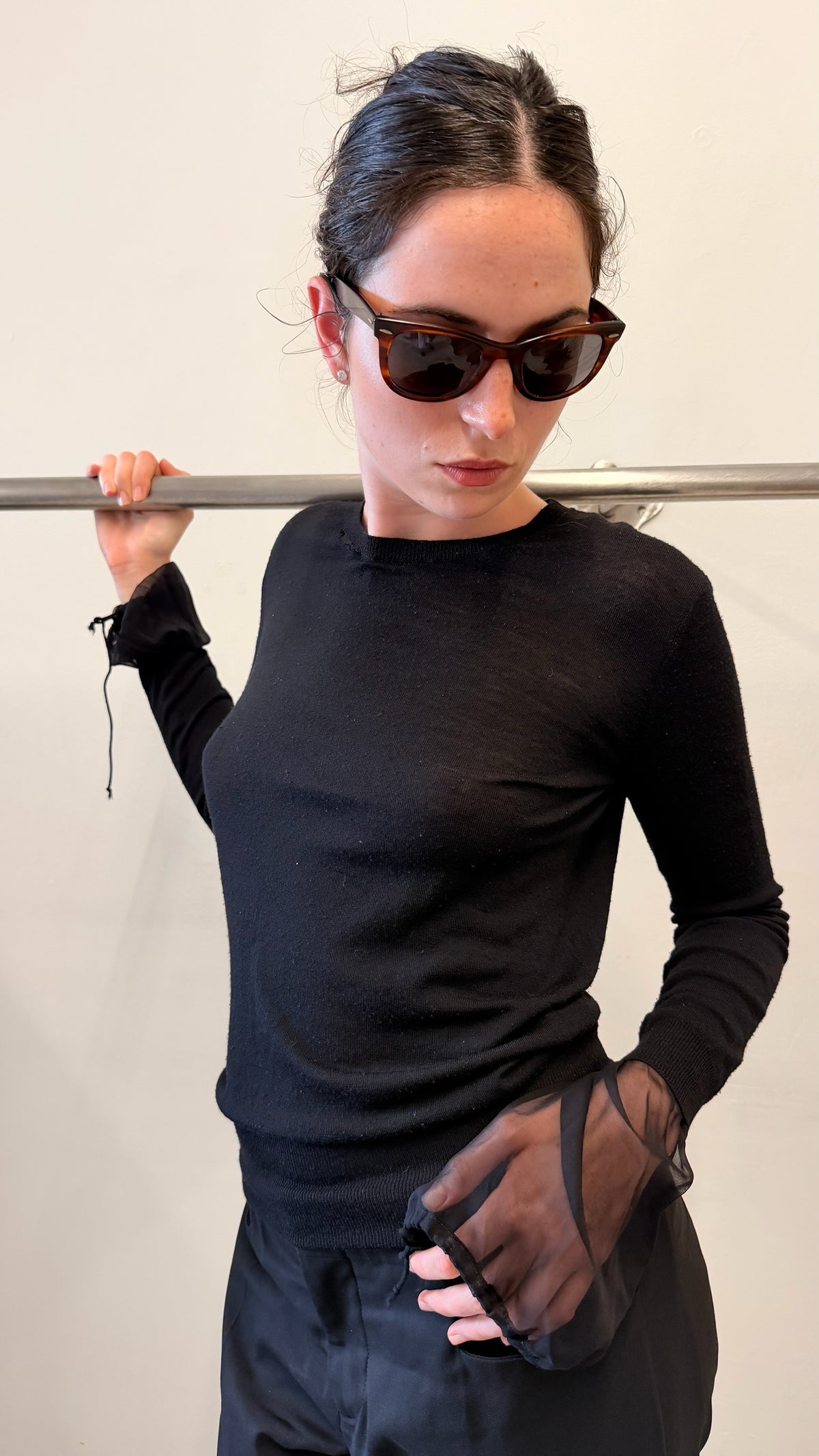 Vera Wang Merino Knit Top with Silk Cuffs