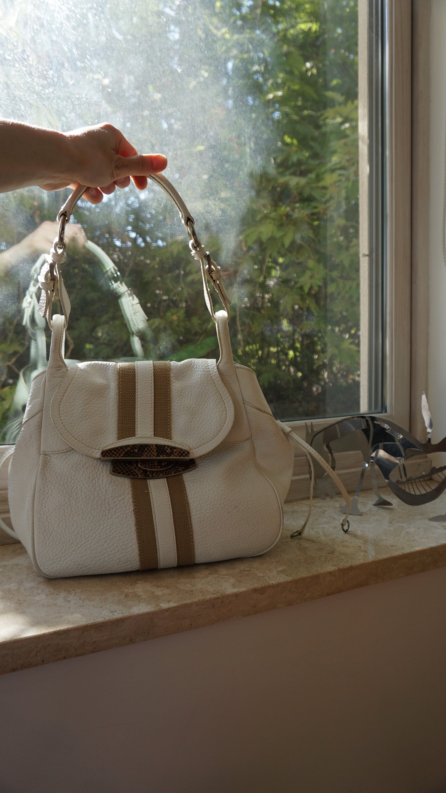 PRADA hobo white leather