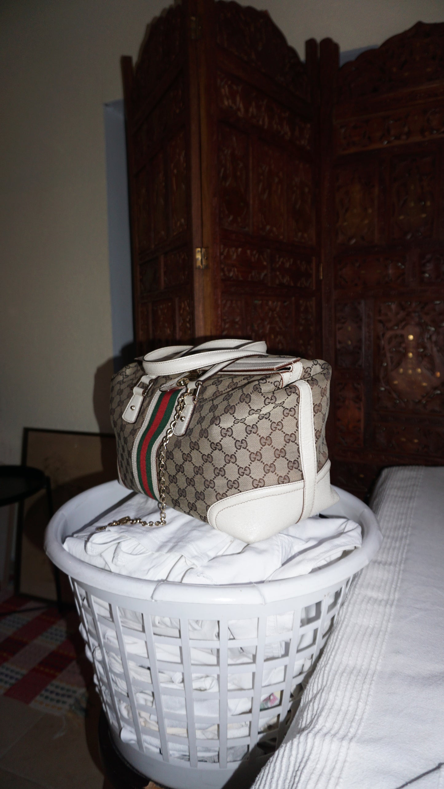 GUCCI Sima GG monogram canvas treasure Boston bag