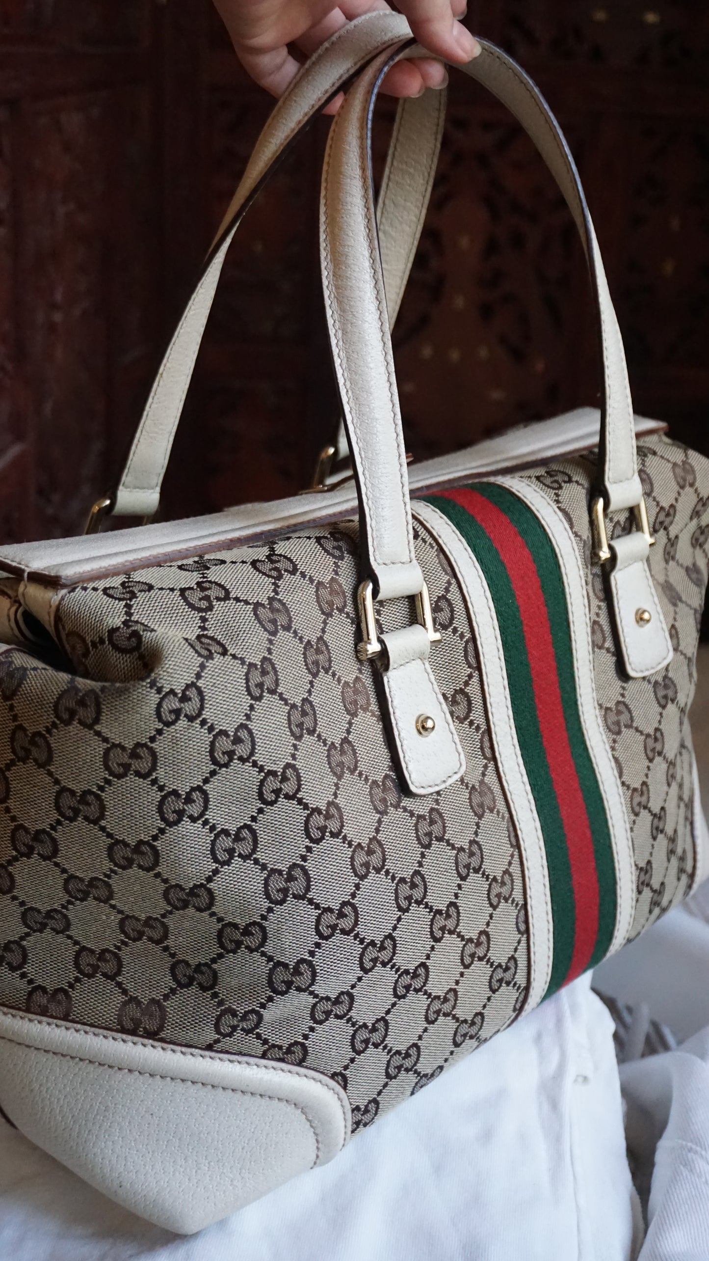 GUCCI Sima GG monogram canvas treasure Boston bag