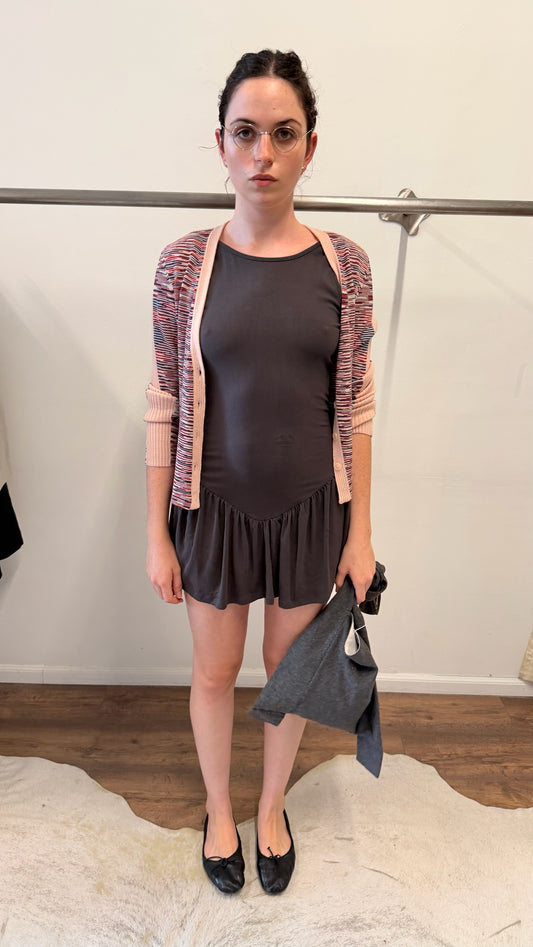 Cherry AKA Grey Drop-Waist Mini Romper