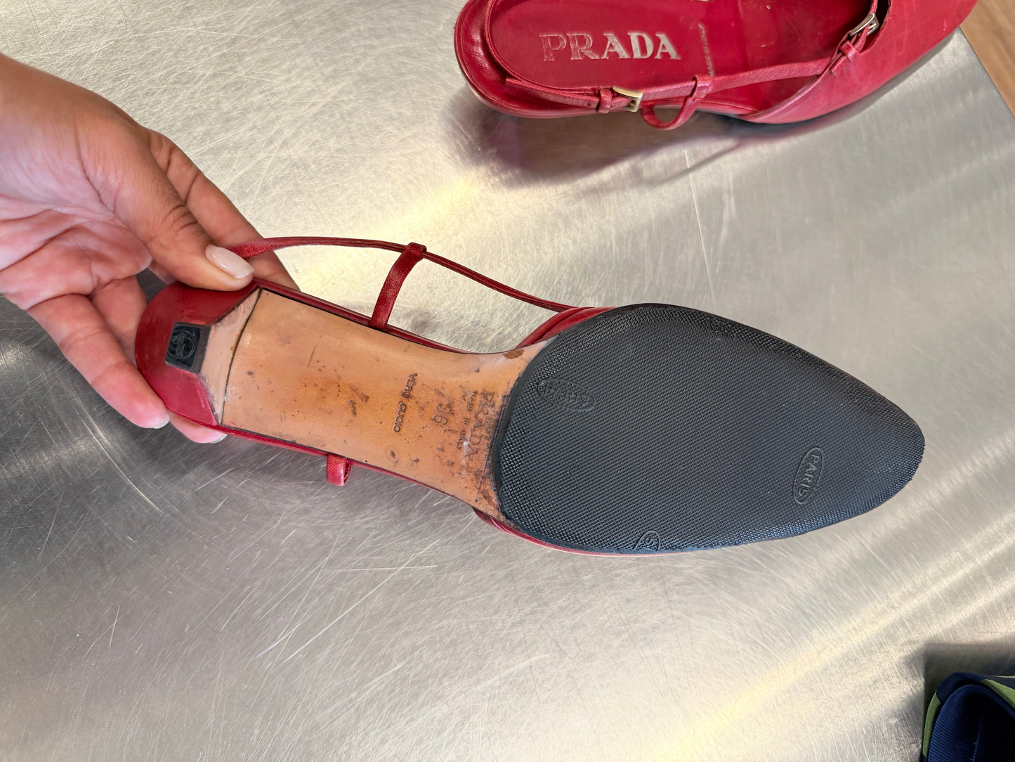 Prada Vintage Red Leather Pointed Slingback Flats