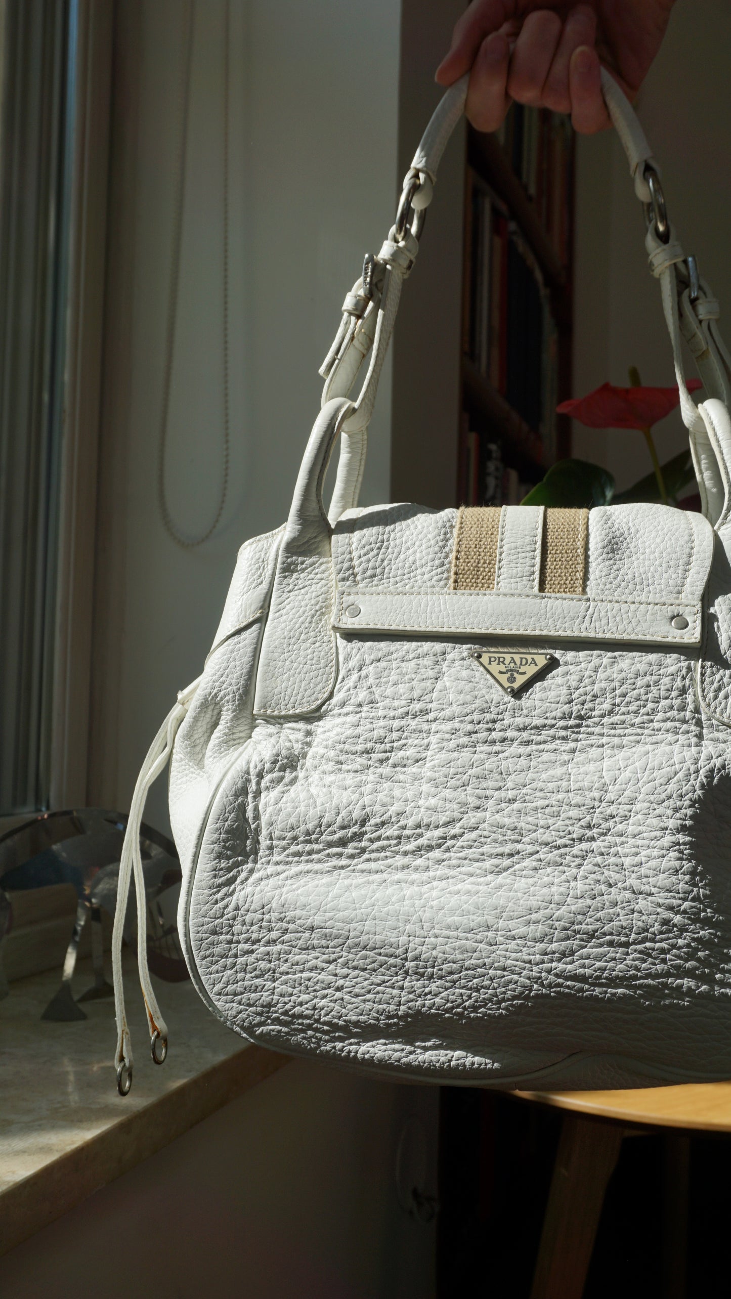 PRADA hobo white leather