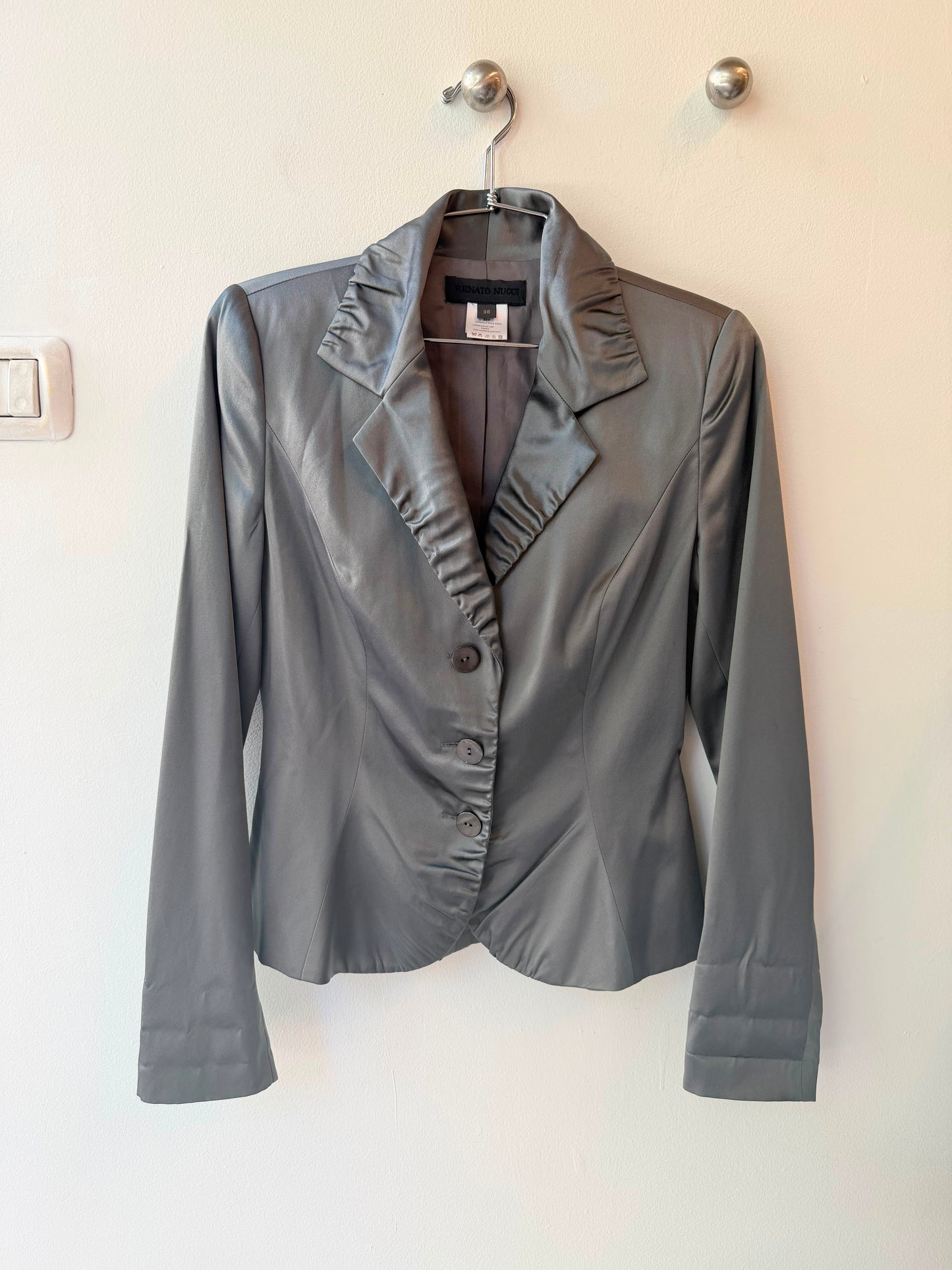 Renato Nucci 2000s Silver Silk Fitted Blazer