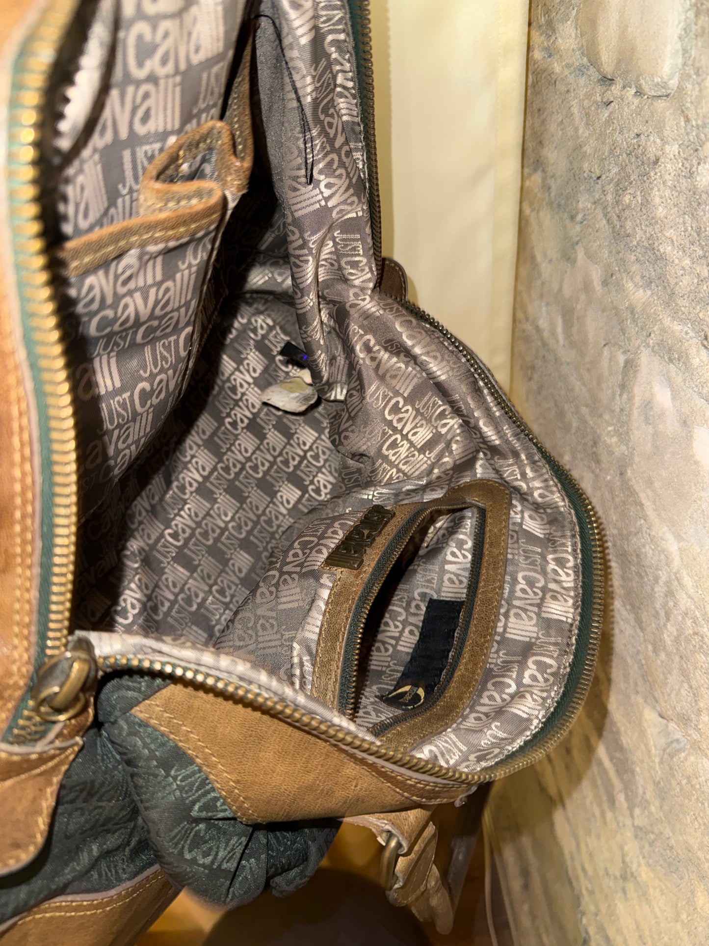 Roberto Cavalli Logo Canvas & Leather Bag