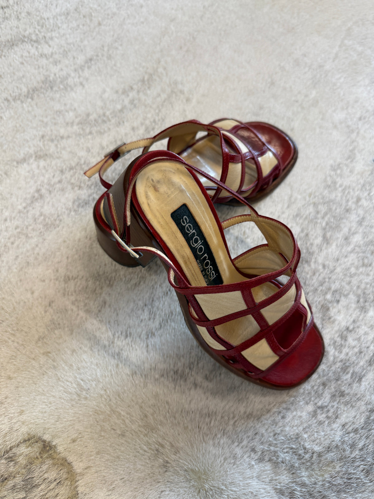 Sergio Rossi Burgundy Leather Strappy Sandals 35 EU