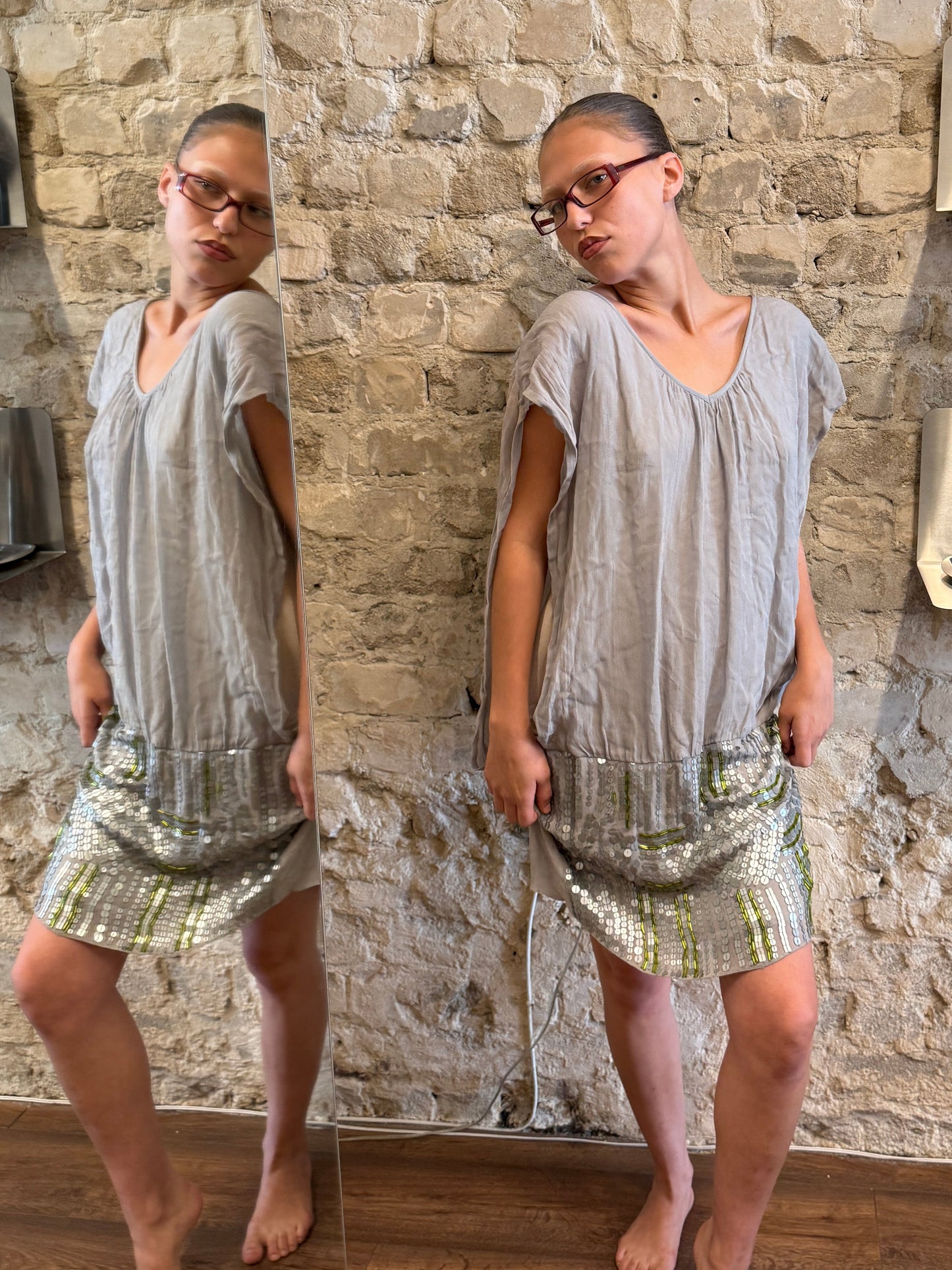 Vintage Grey Sequin Mini Dress