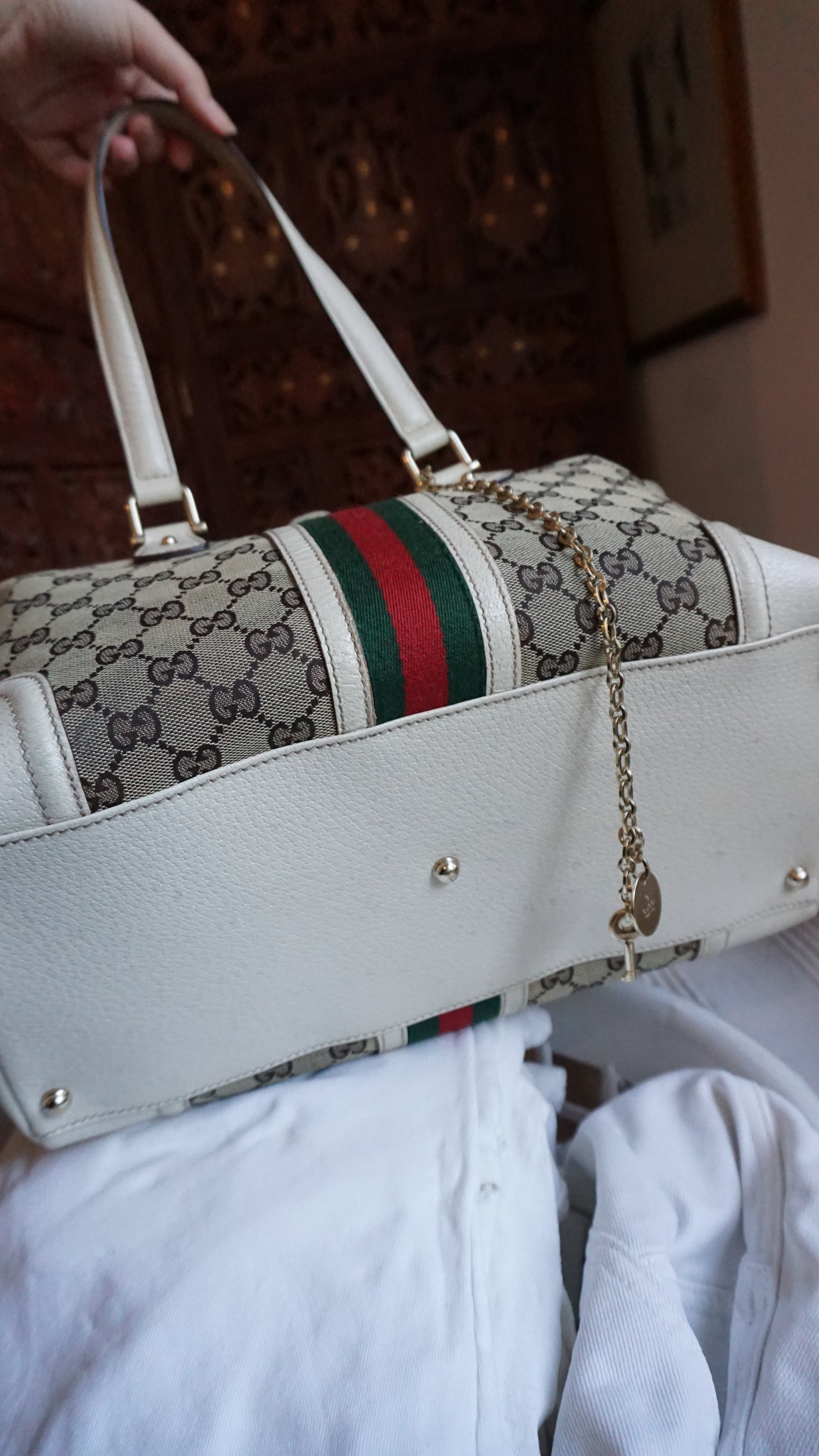 GUCCI Sima GG monogram canvas treasure Boston bag