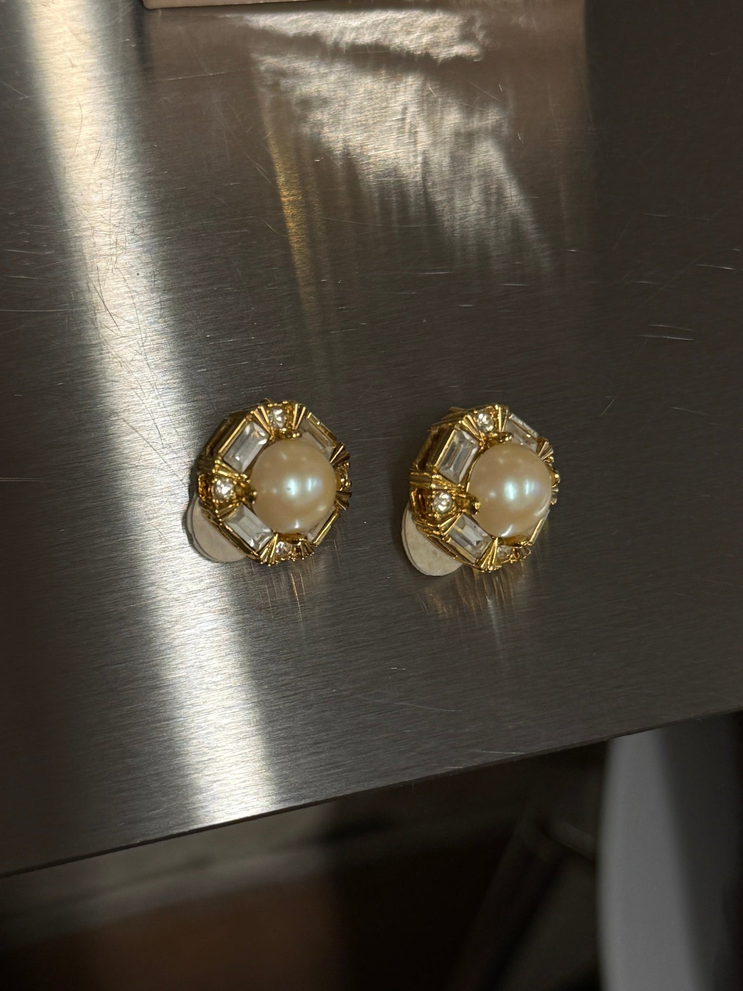 Nina Ricci Vintage Pearl & Crystal Clip-On Earrings