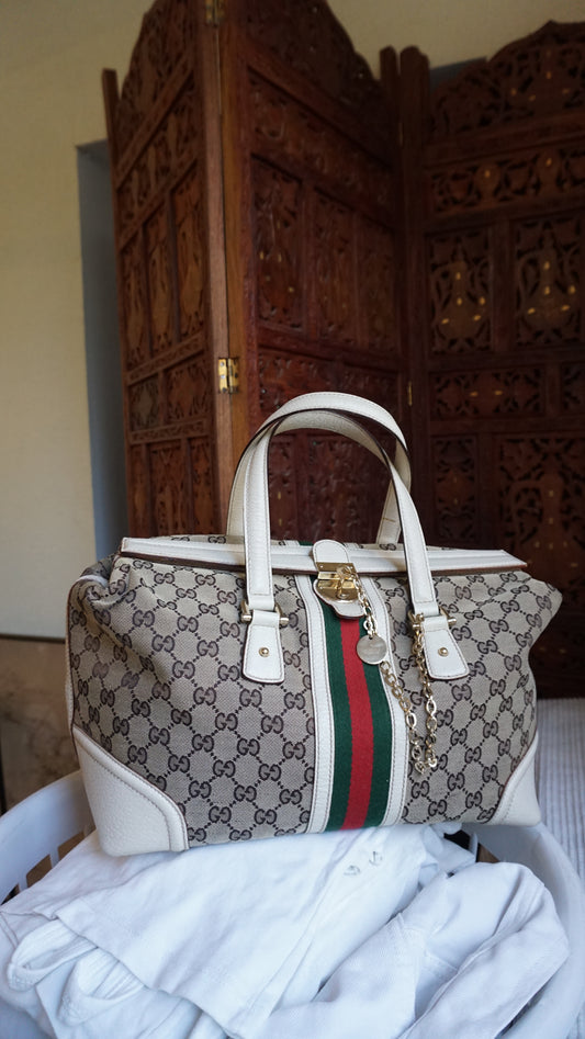 GUCCI Sima GG monogram canvas treasure Boston bag