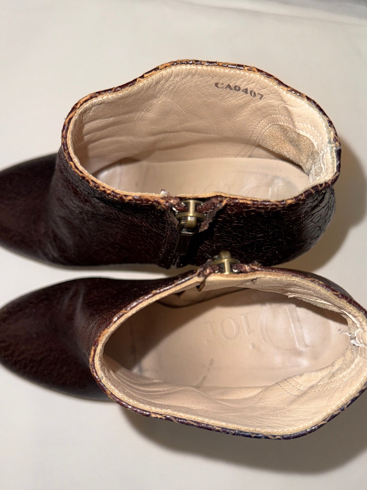 Christian Dior Crackled Leather Ankle Boots late 2000s