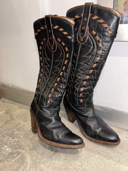 Cowboy boots black & brown leather