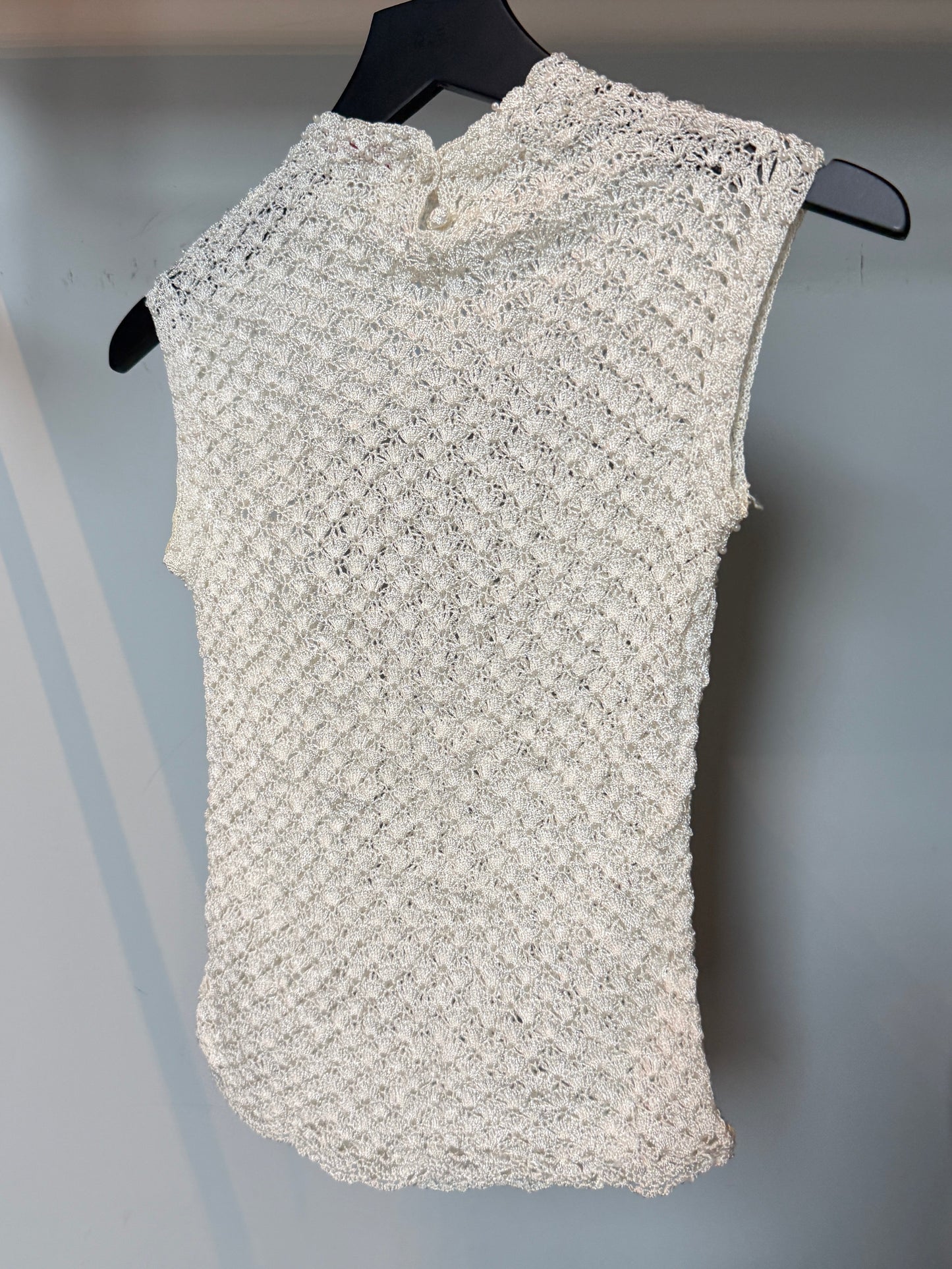 Vintage Pearl Beaded Crochet Knit Top