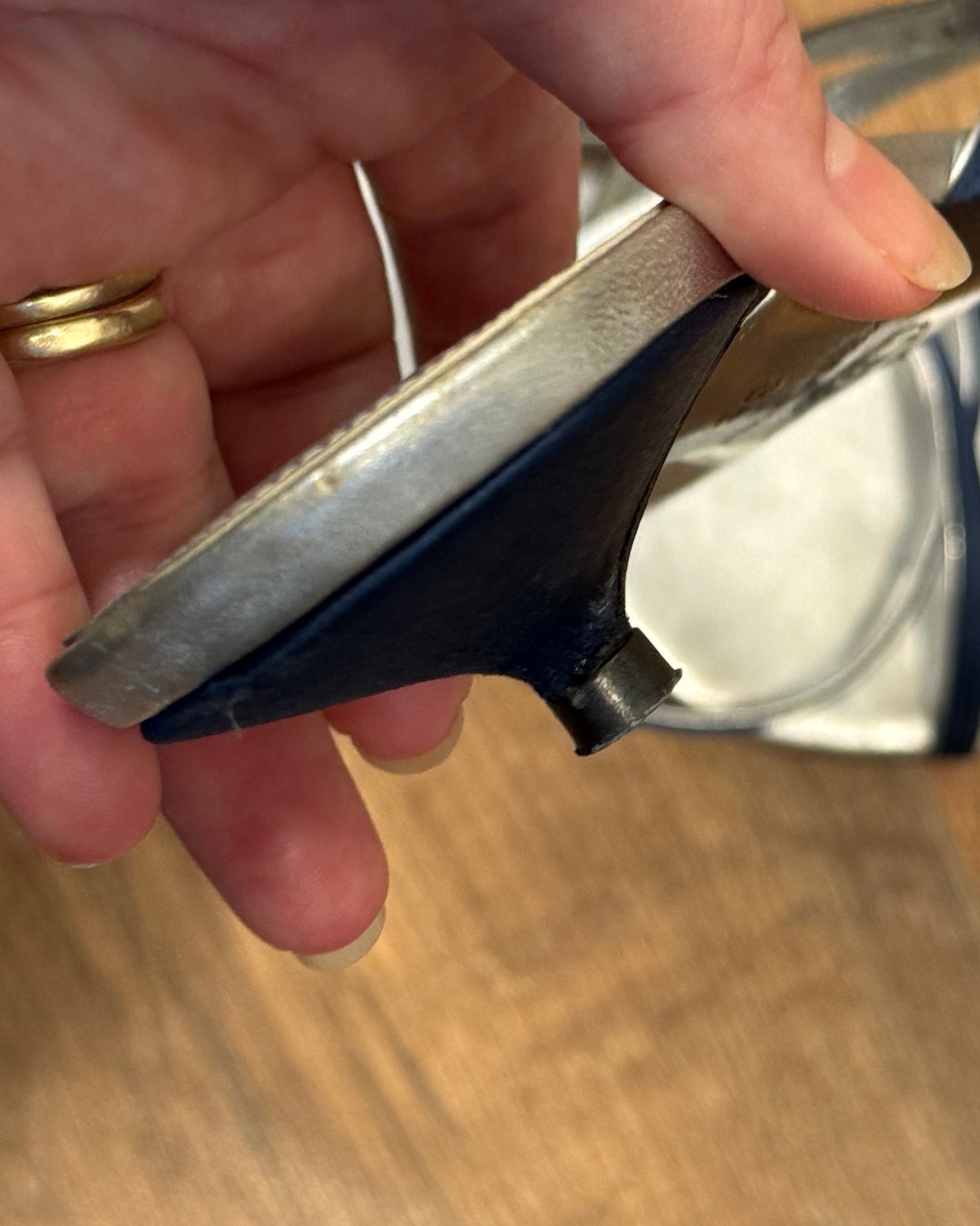 Chanel Silver & Navy Kitten Heel Mules 2000s 36.5 EU