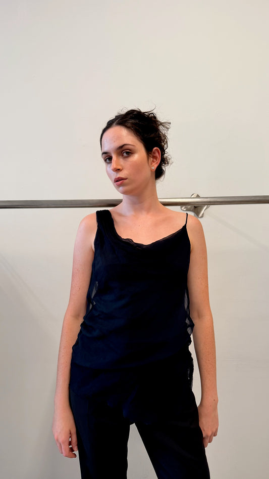 Vintage Agnes Flo Asymmetric Sheer Silk Top