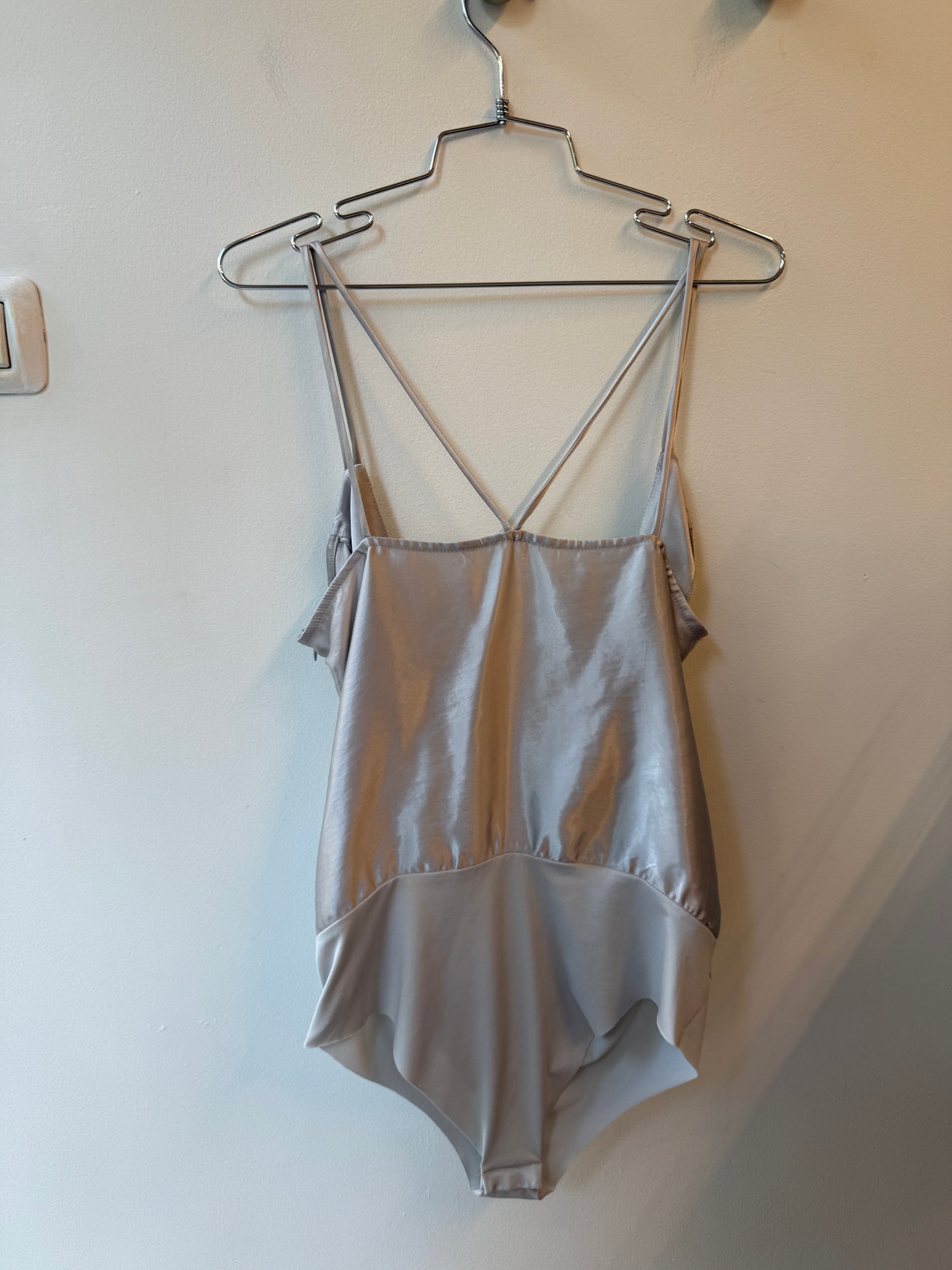 Vintage Silver Satin Draped Bodysuit