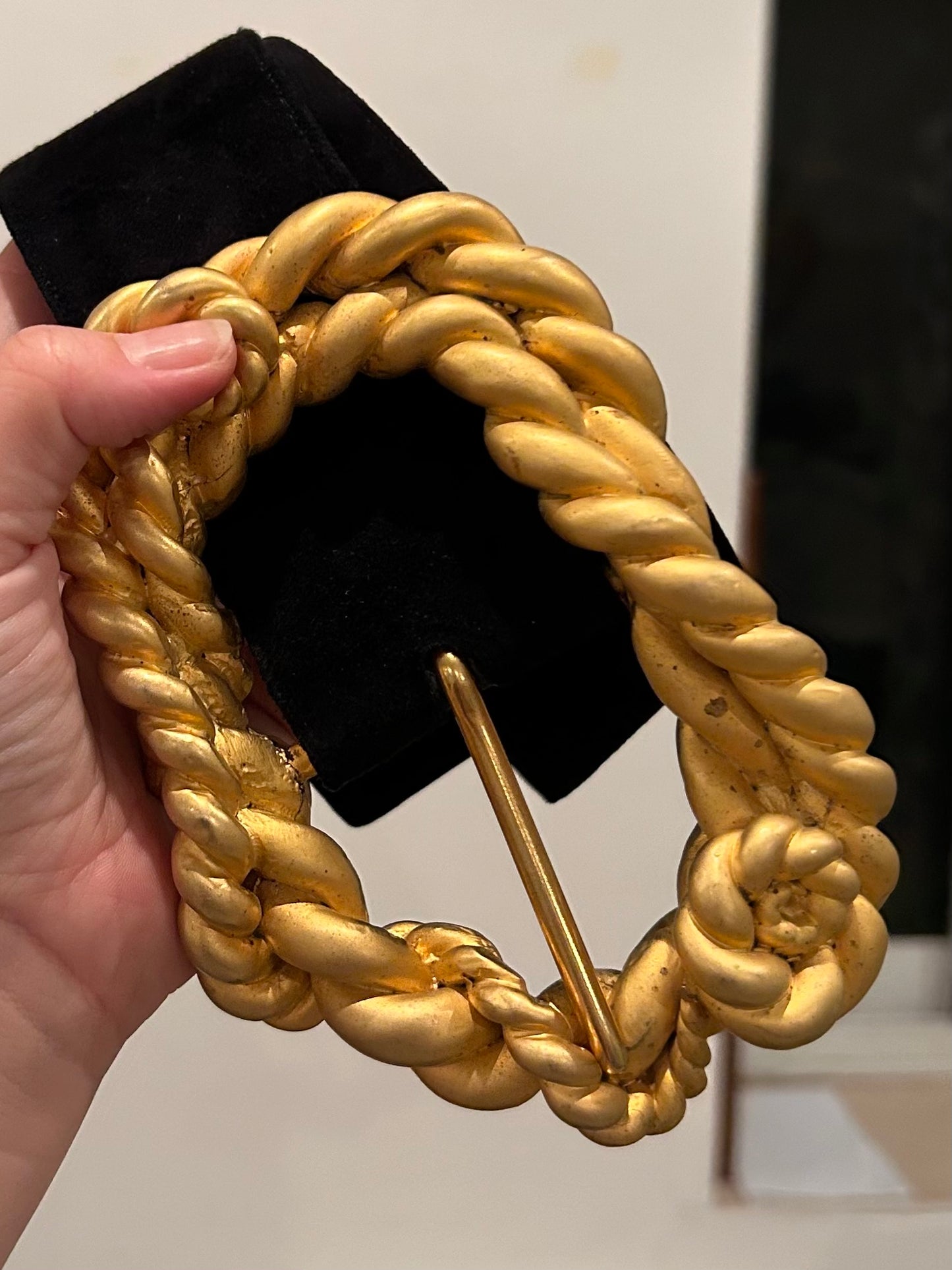 Chanel SS 1990 jumbo XL twisted rope black suede belt