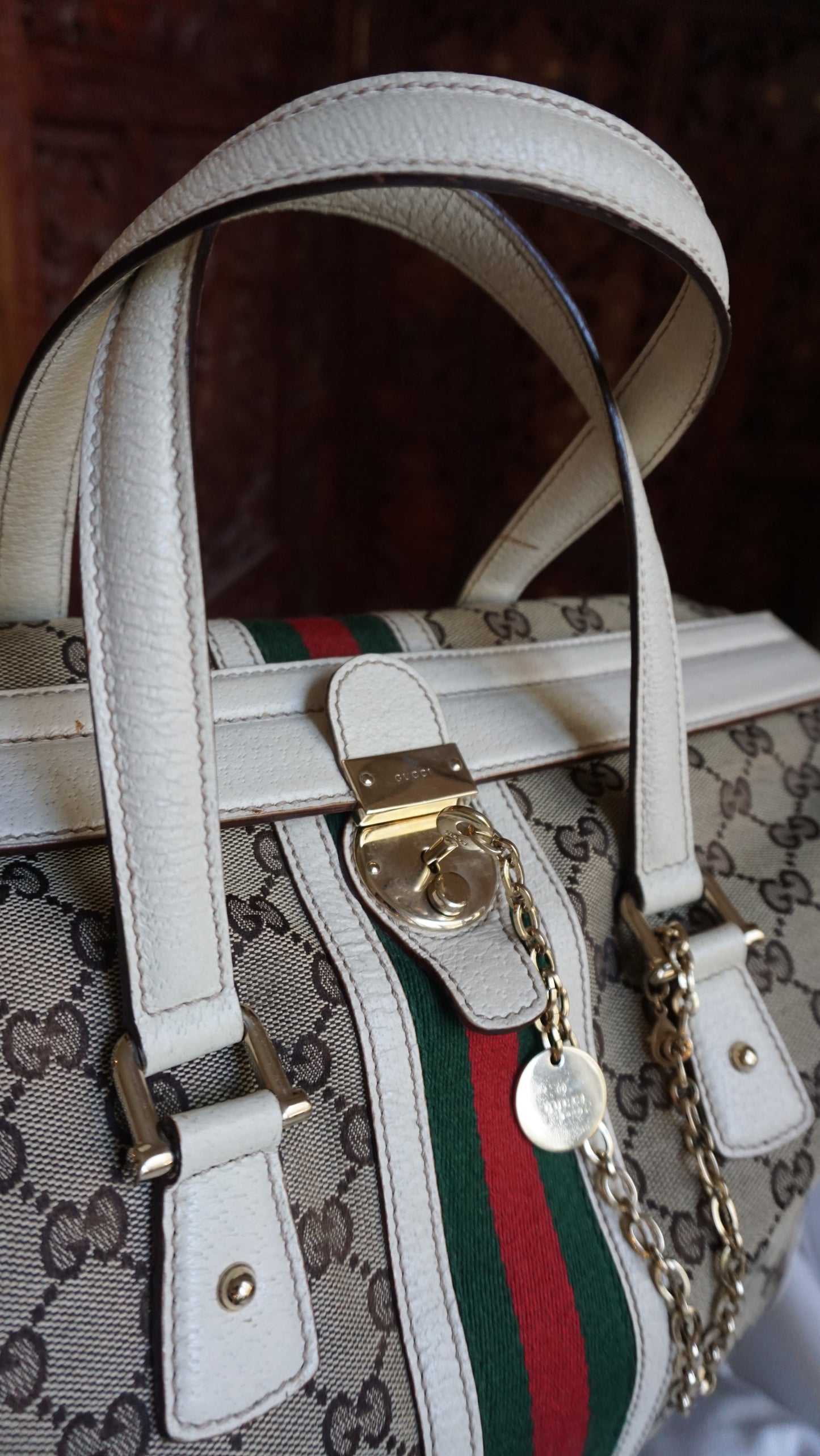 GUCCI Sima GG monogram canvas treasure Boston bag