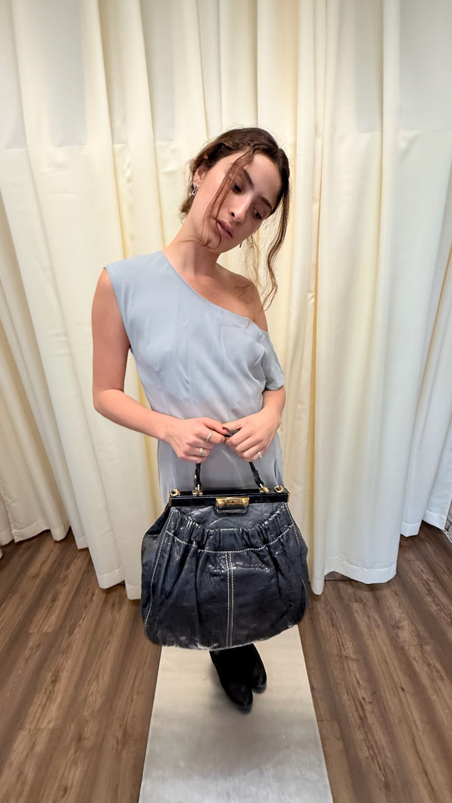 Miu Miu soft black leather frame bag