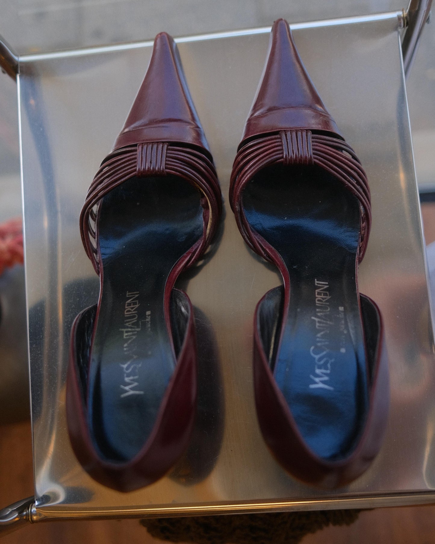 Yves Saint Laurent Oxblood Strappy Pointed Heels 39 EU