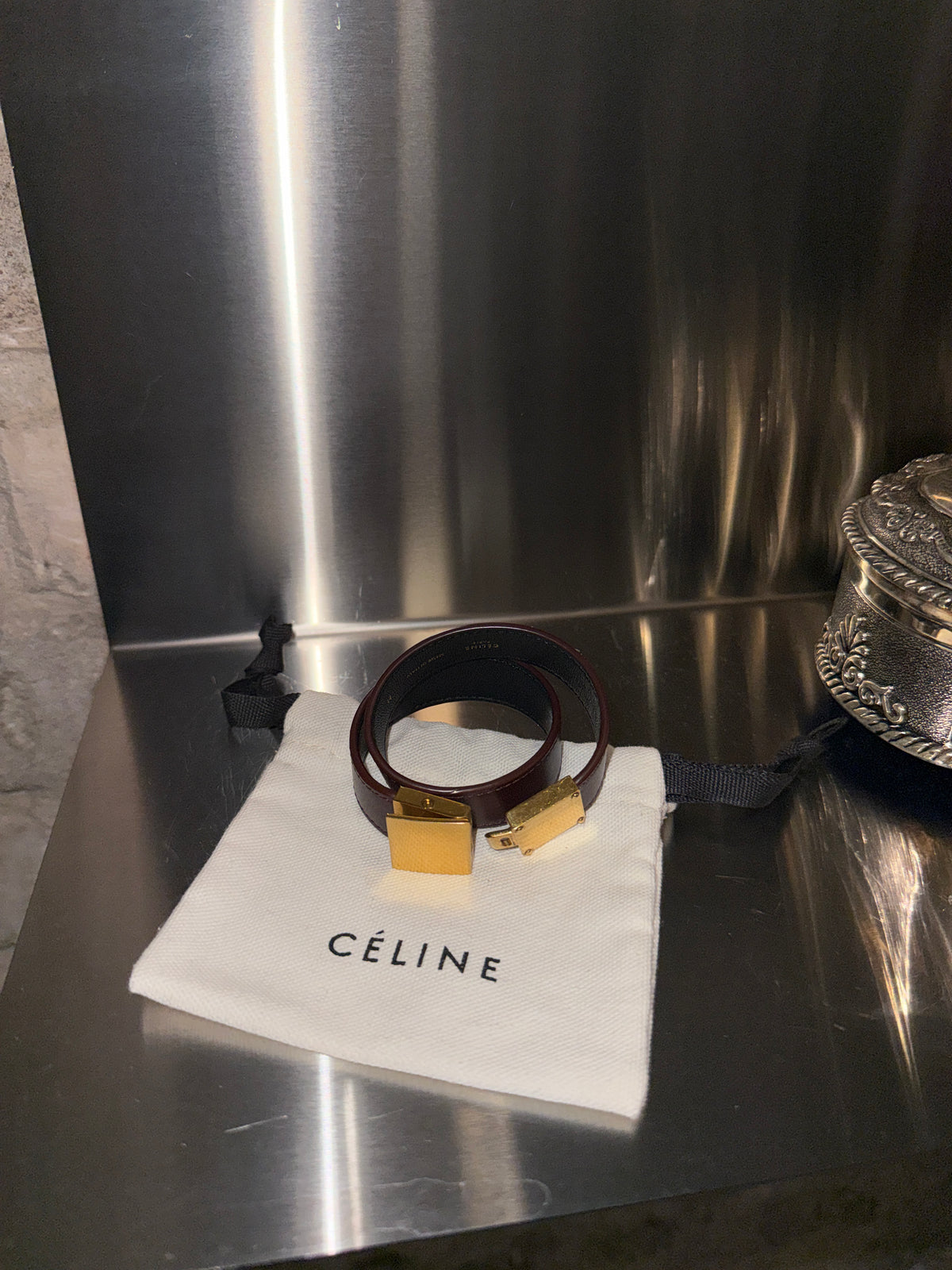 Céline by Phoebe Philo Burgundy Leather Double-Wrap Bracelet