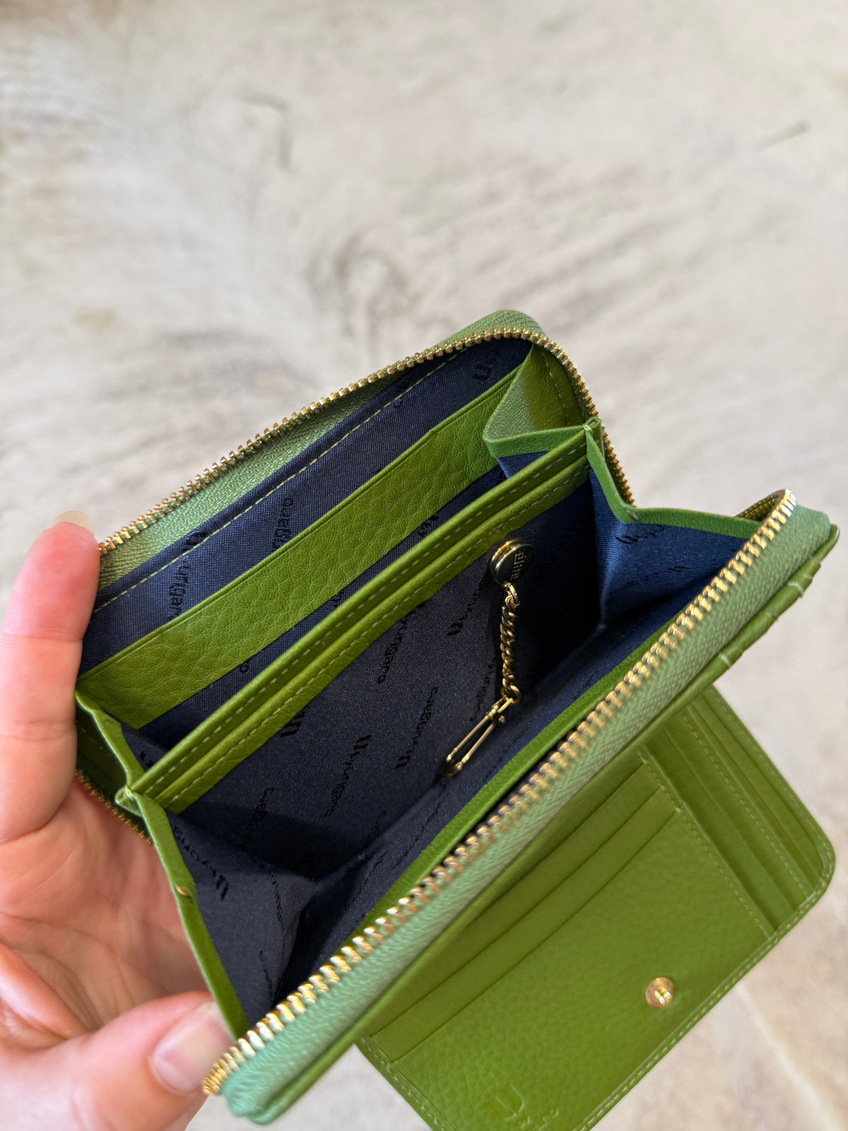 U by Ungaro Green Leather Zip Wallet