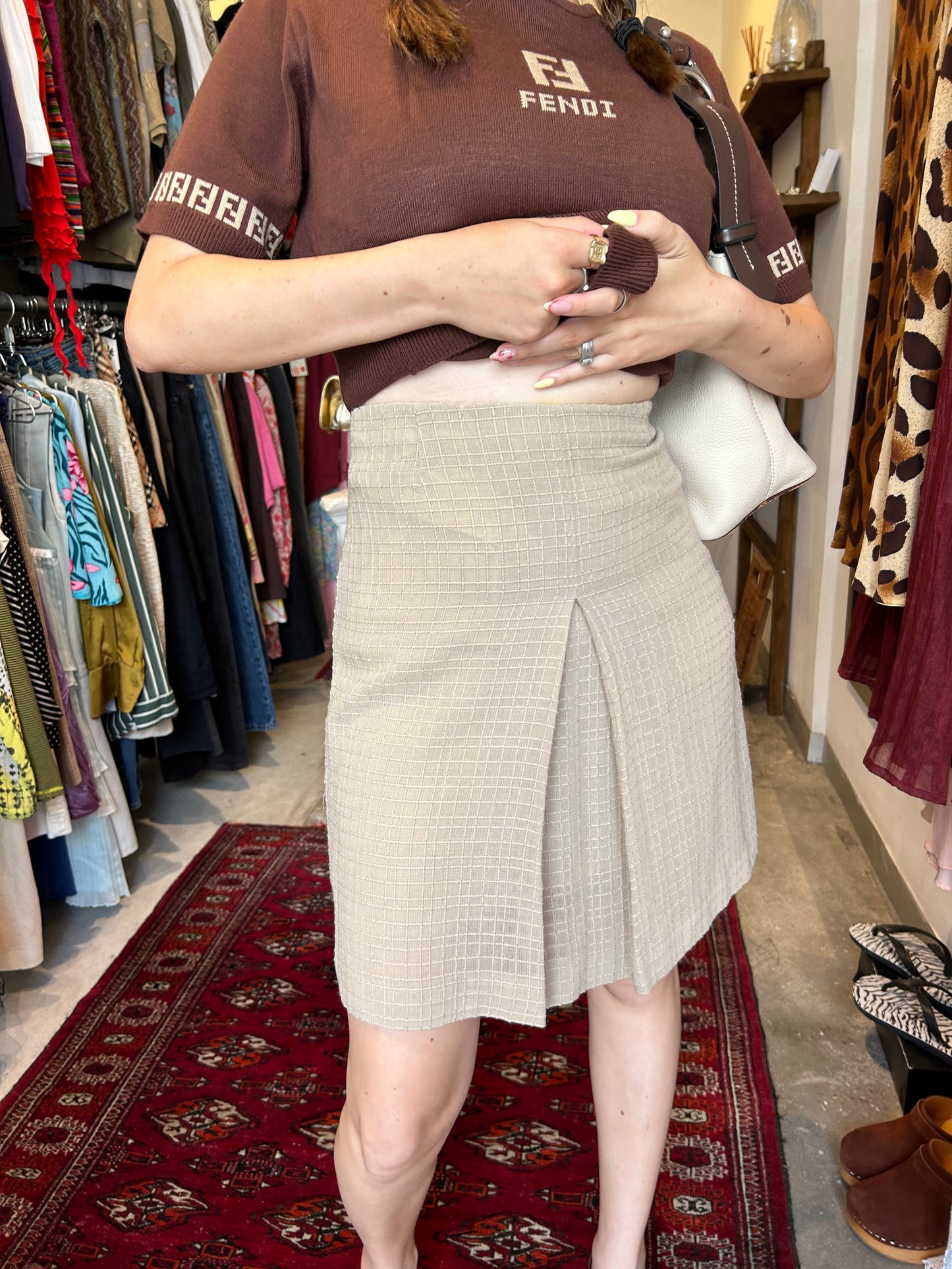 FANDI squares beige skirt