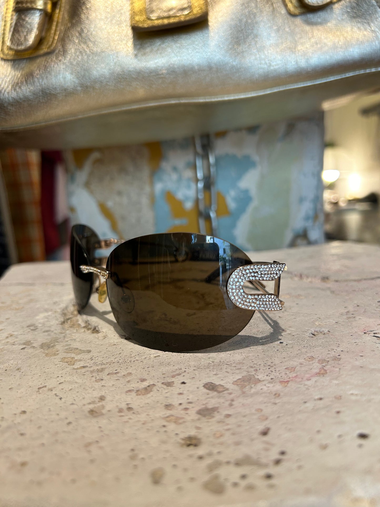 Gianfranco Ferrè swarovski safety pin gold sunglasses 🧷