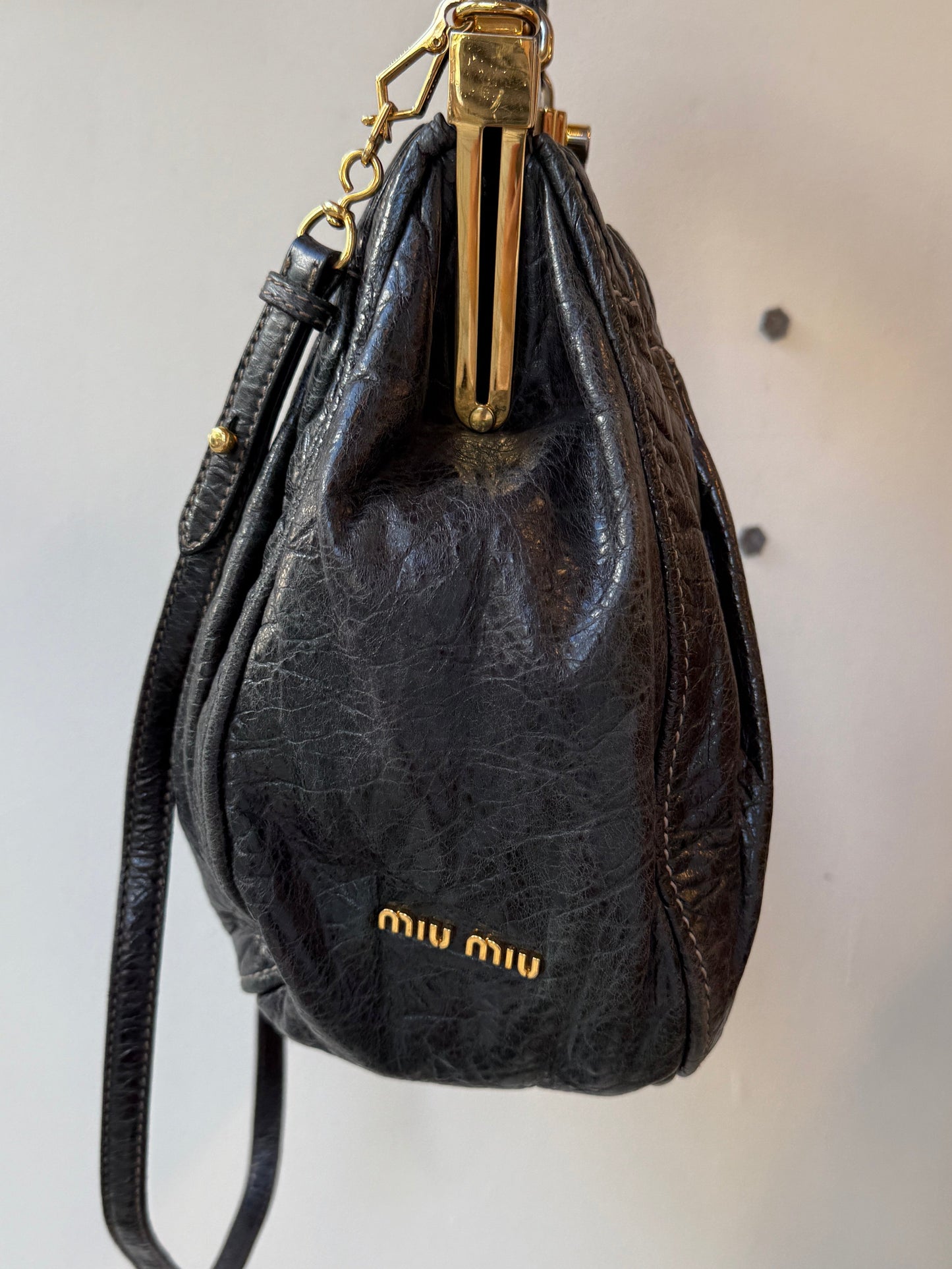 Miu Miu soft black leather frame bag