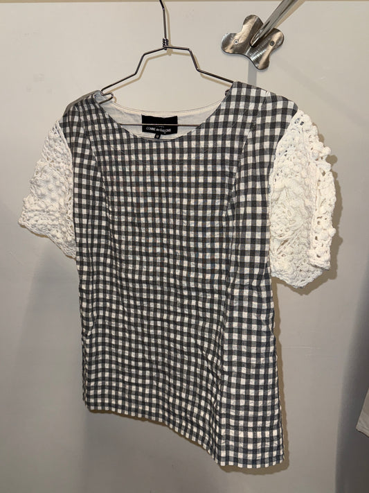 Comme des Garçons Gingham Panel Top Crocheted Sleeves AD2017