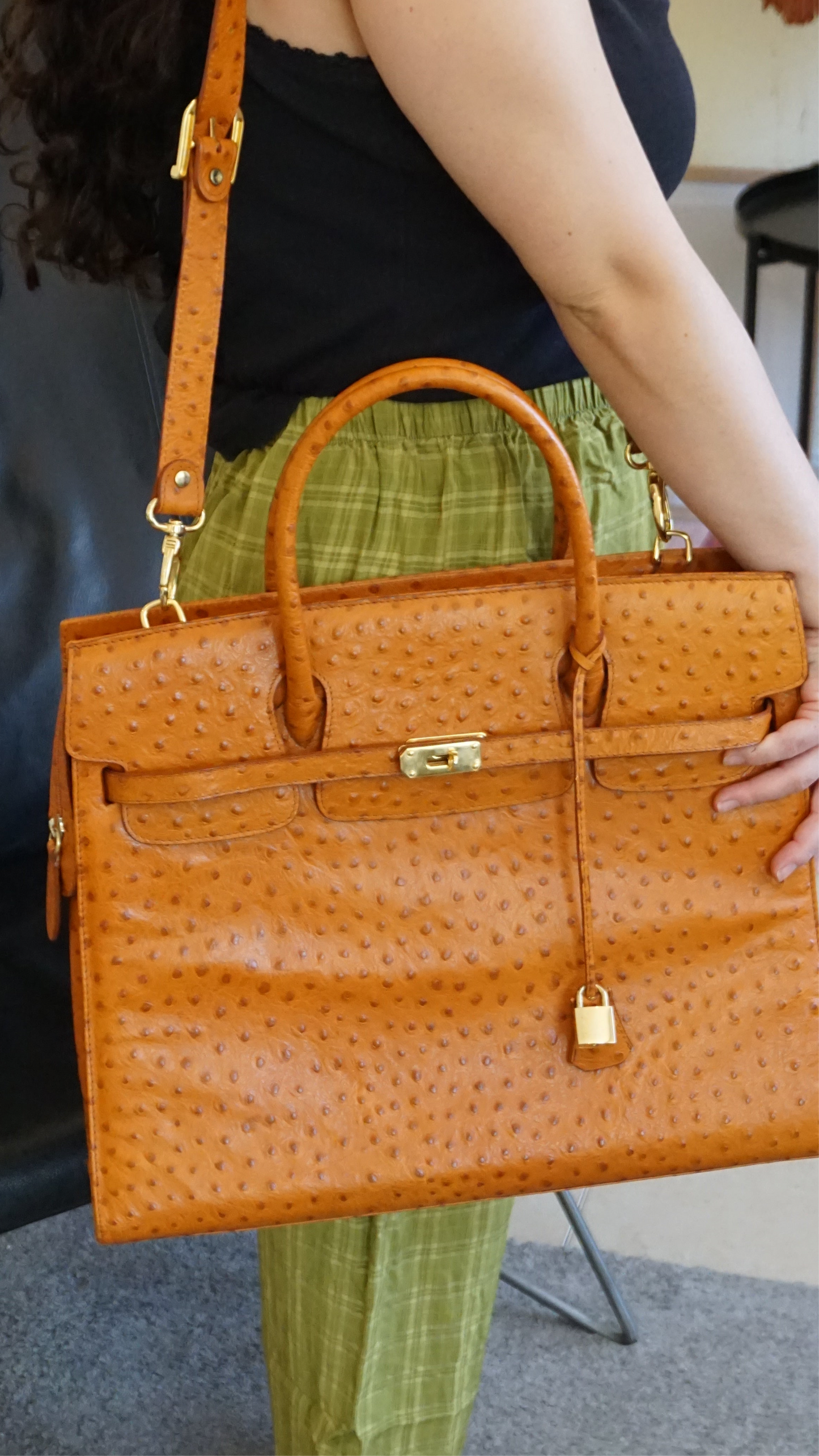 Francesco ROGANI large ostrich orange leather bag