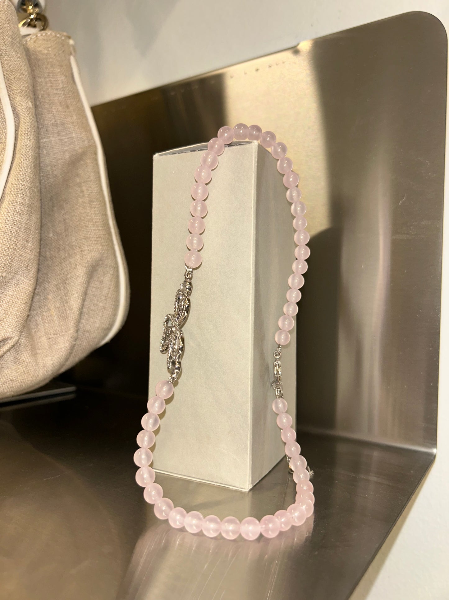 DIOR pink rose quartz necklace