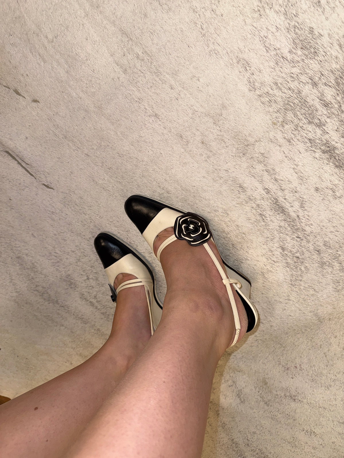 Vintage Chanel Two-Tone Camellia Slingback Wedges – Early 2000s