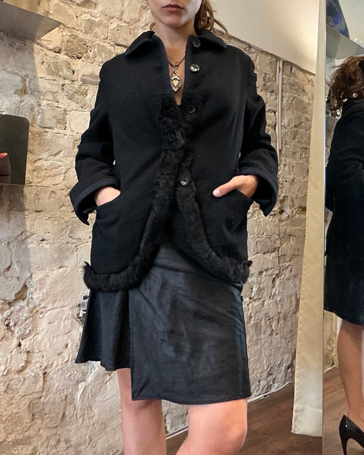 BLACK Comme des Garçons Wool Jacket with Faux Fur