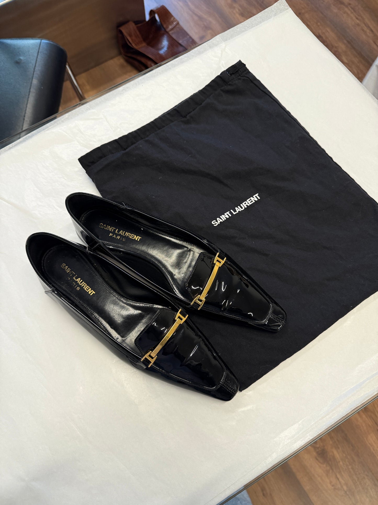 Saint Laurent Paris Patent Horsebit Loafers 37.5 EU