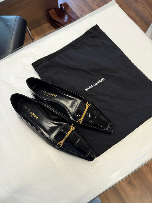 Saint Laurent Paris Patent Horsebit Loafers 37.5 EU