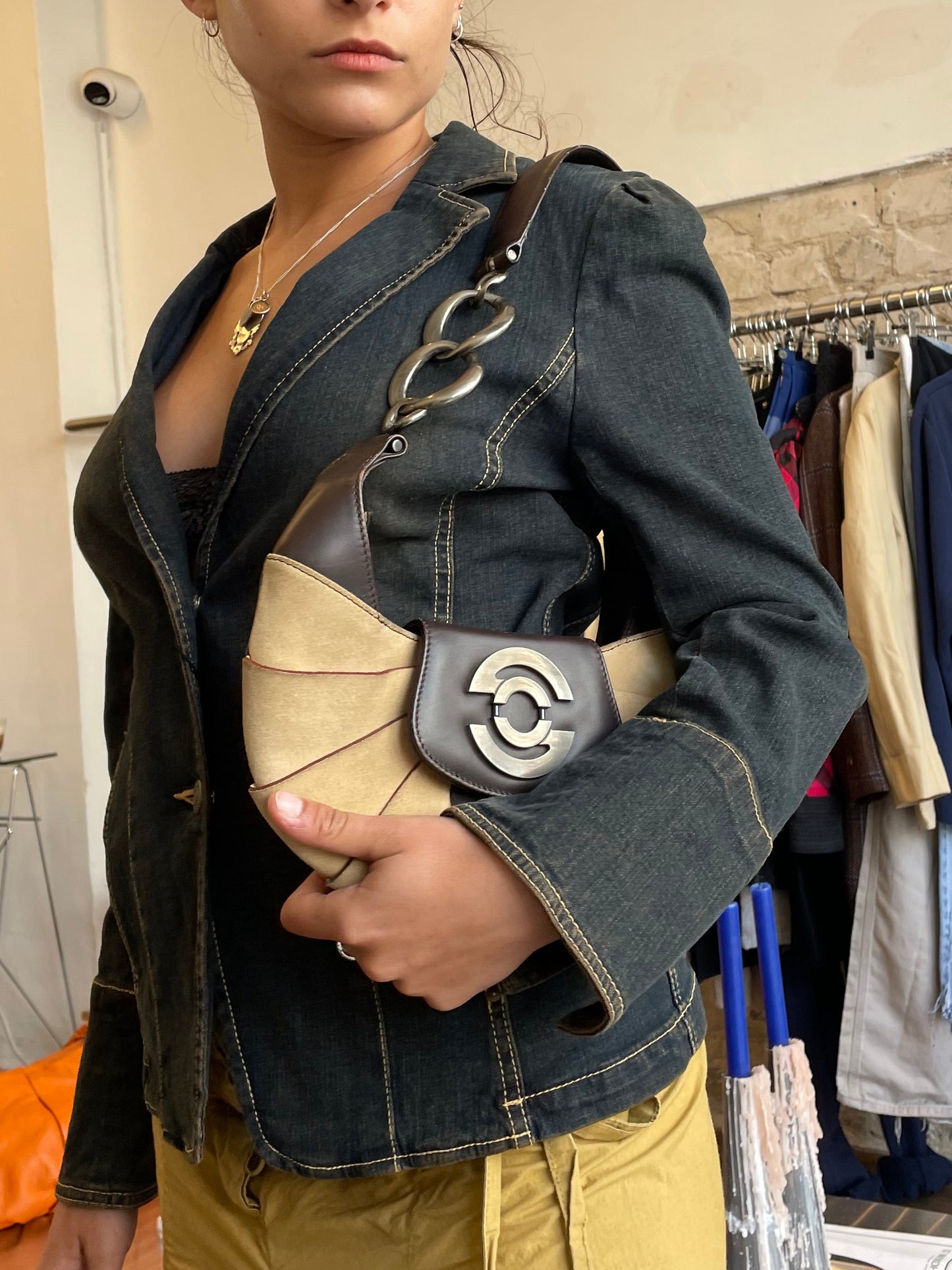 Giorgio Sculptural Suede & Leather Shoulder Bag