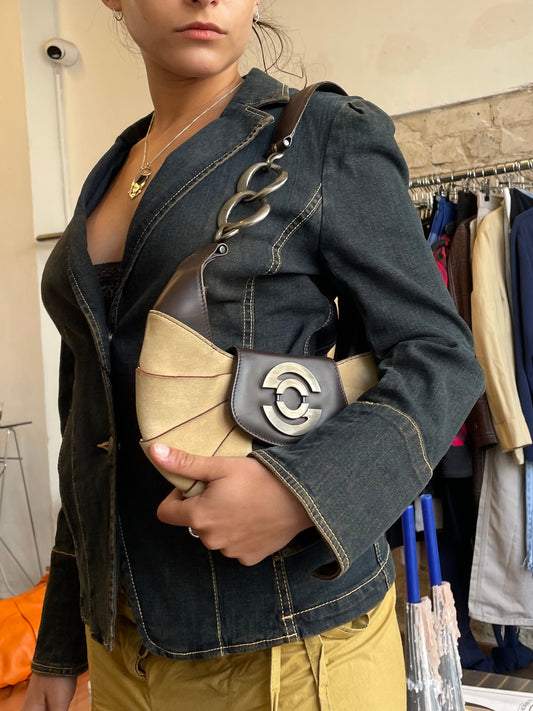 Giorgio Sculptural Suede & Leather Shoulder Bag