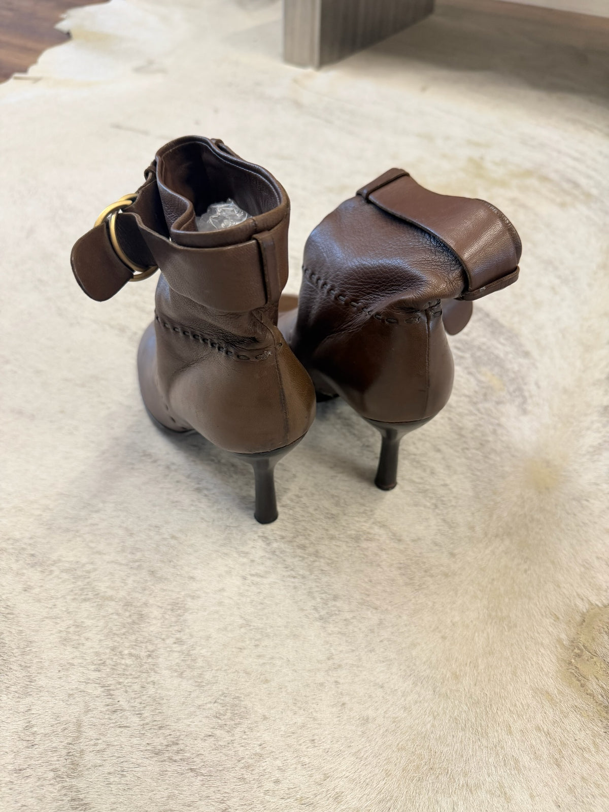 Chanel Leather Buckle Strap Ankle Boots 38.5 EU