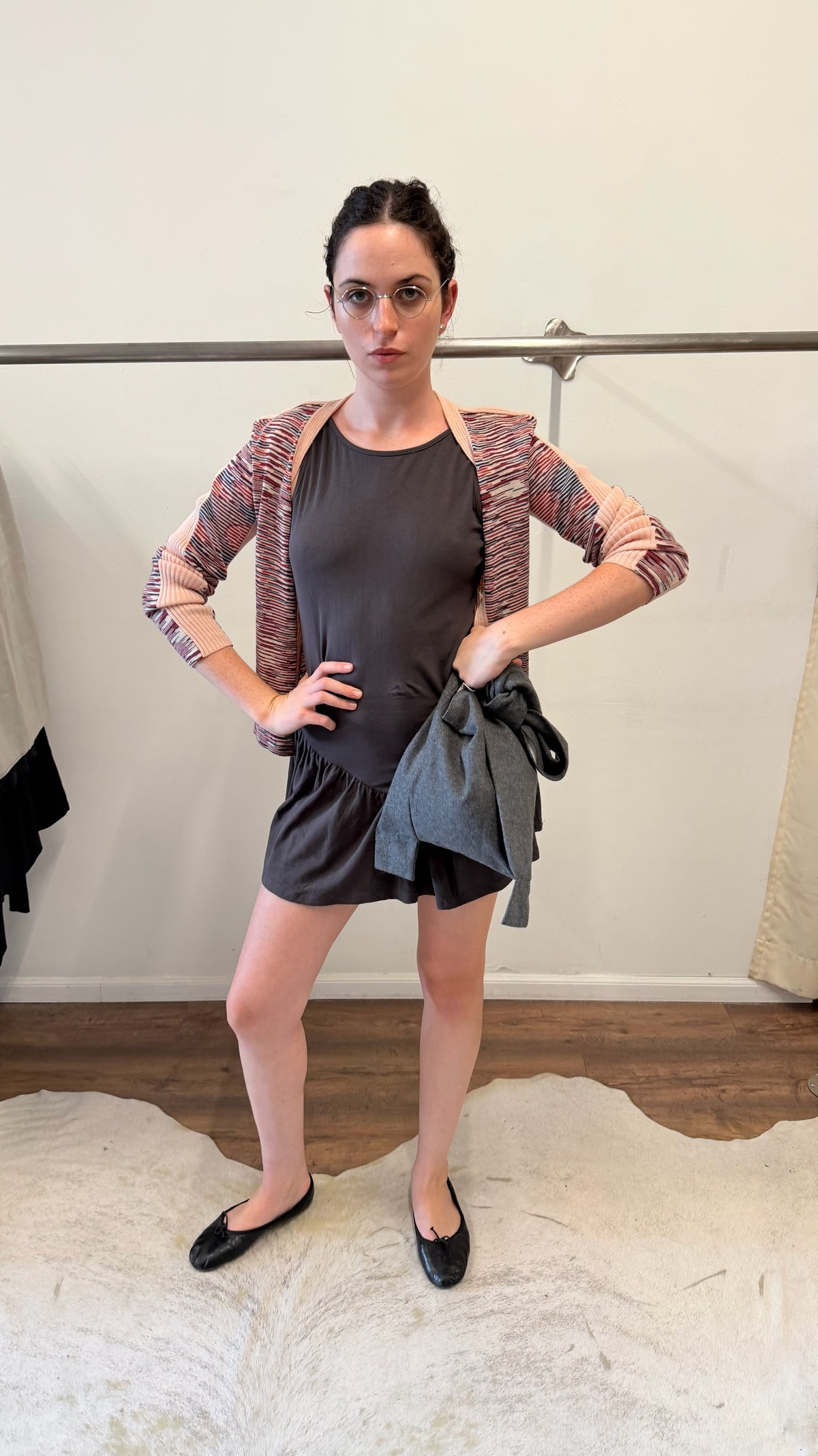 Cherry AKA Grey Drop-Waist Mini Romper