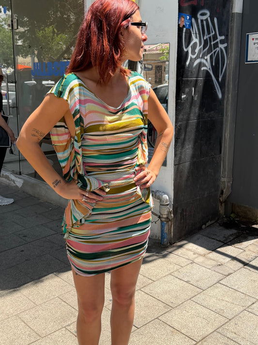 Early 2000s Missoni Ruched Striped Knit Dress