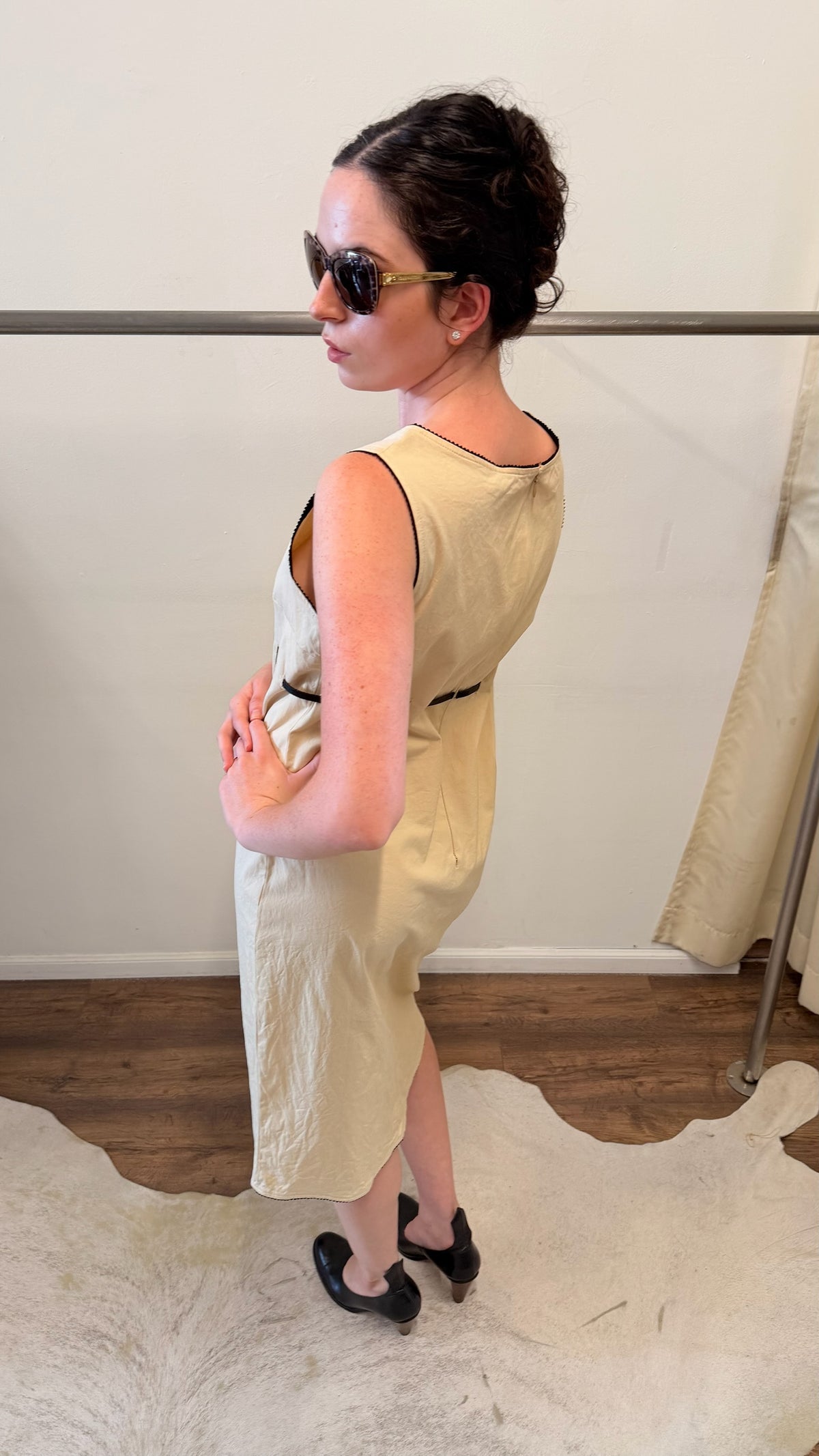 D&G Dolce & Gabbana Cream Belted Midi Dress 2000s
