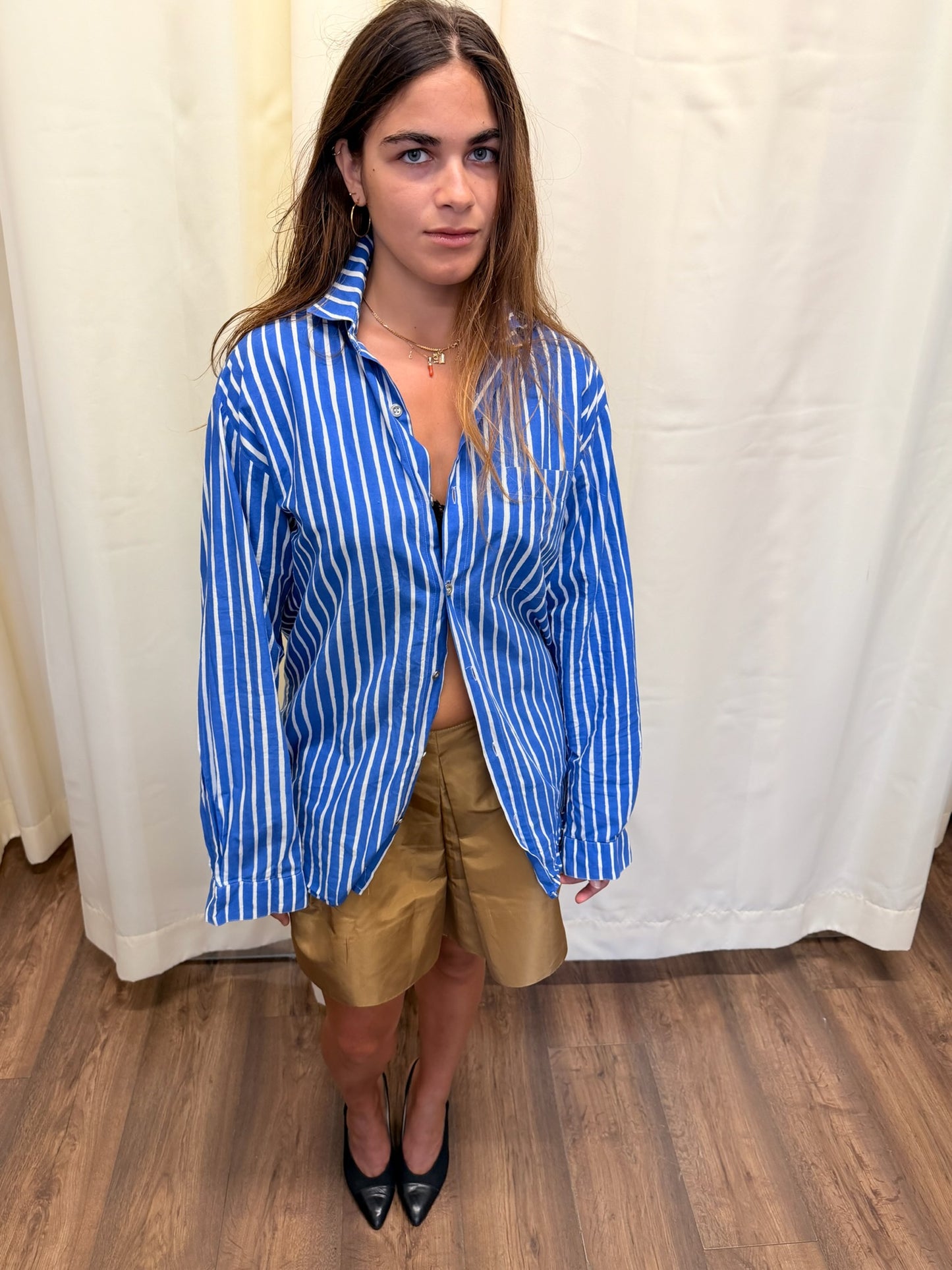 Vintage Marimekko Blue & White Striped Oversized Shirt