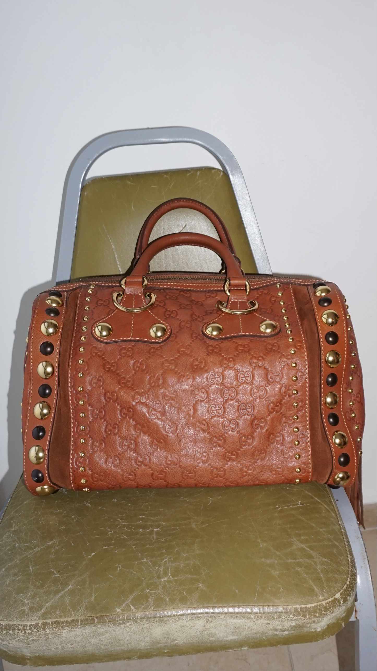 GUCCI large brown GG leather ‘baboushka’ collection Boston bag