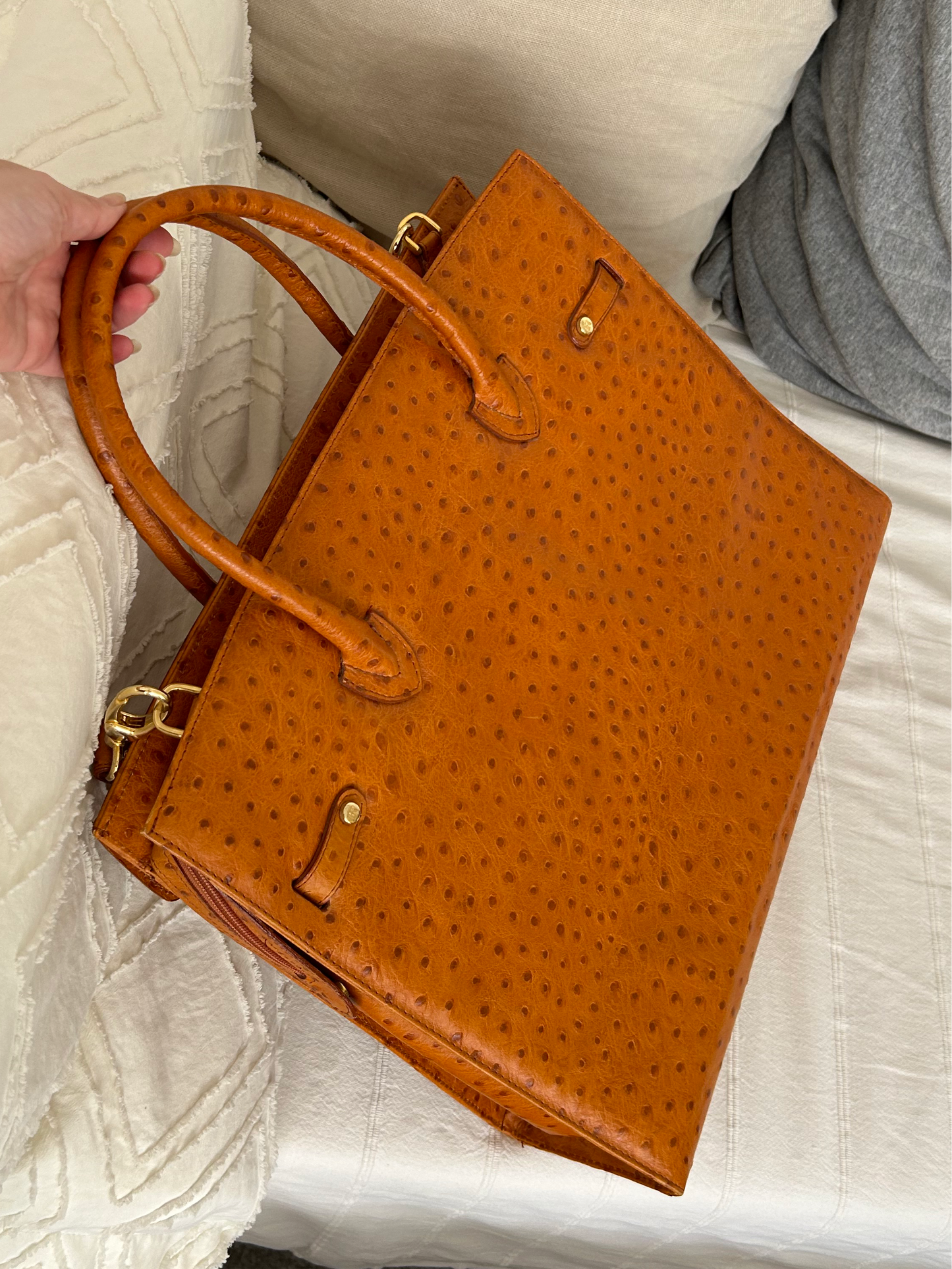 Francesco ROGANI large ostrich orange leather bag