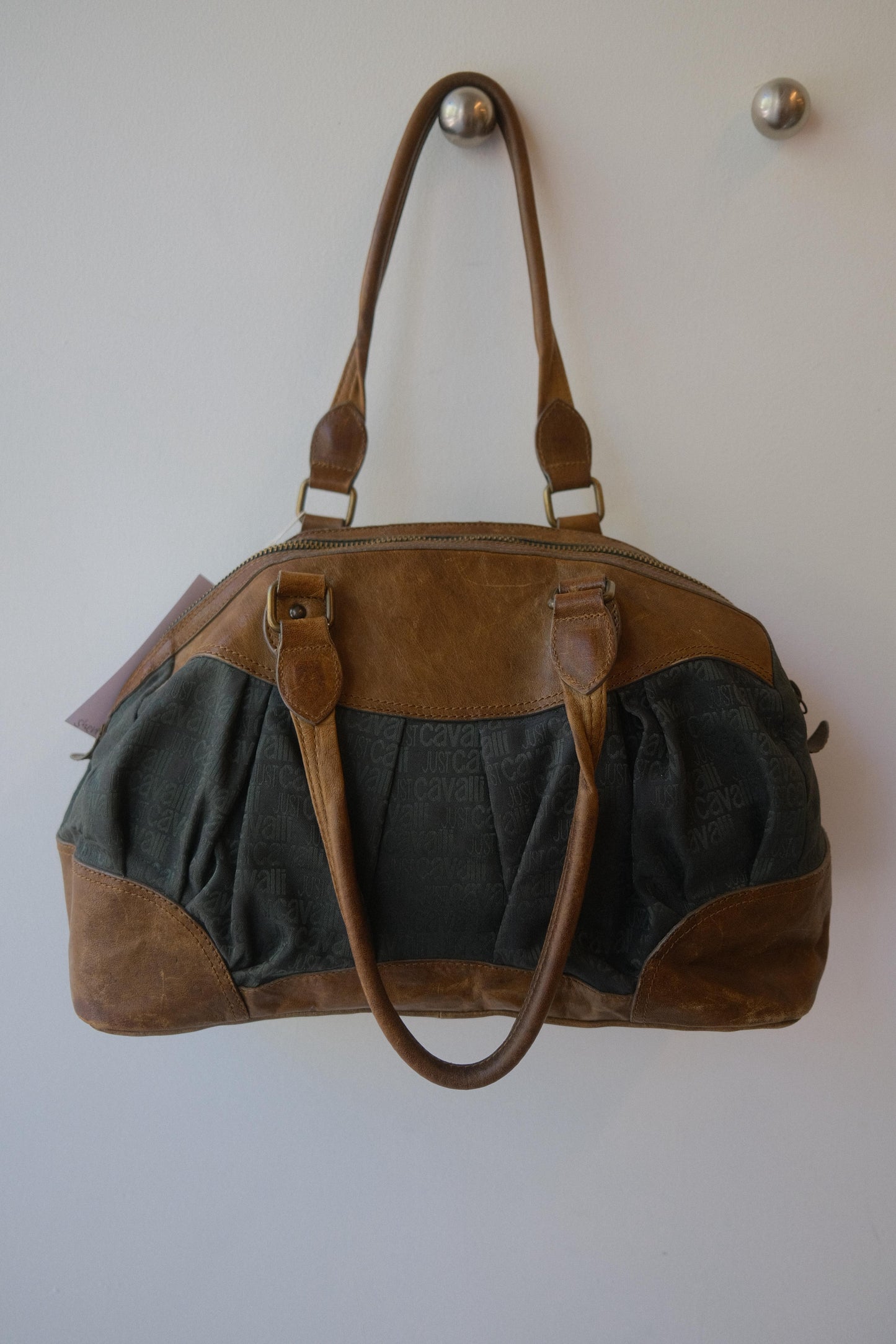 Just Cavalli Logo Canvas & Leather Bag