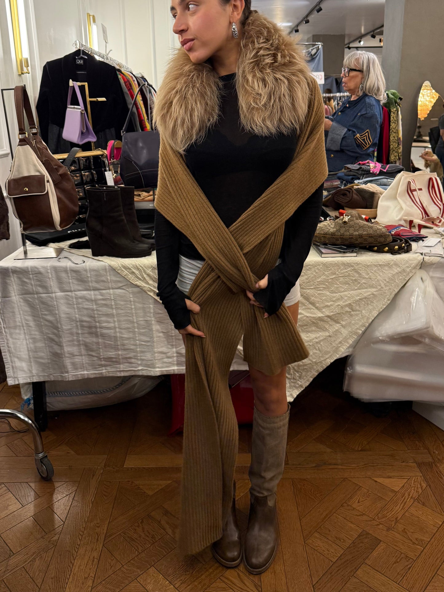 Max Mara Wool Scarf Fur Collar