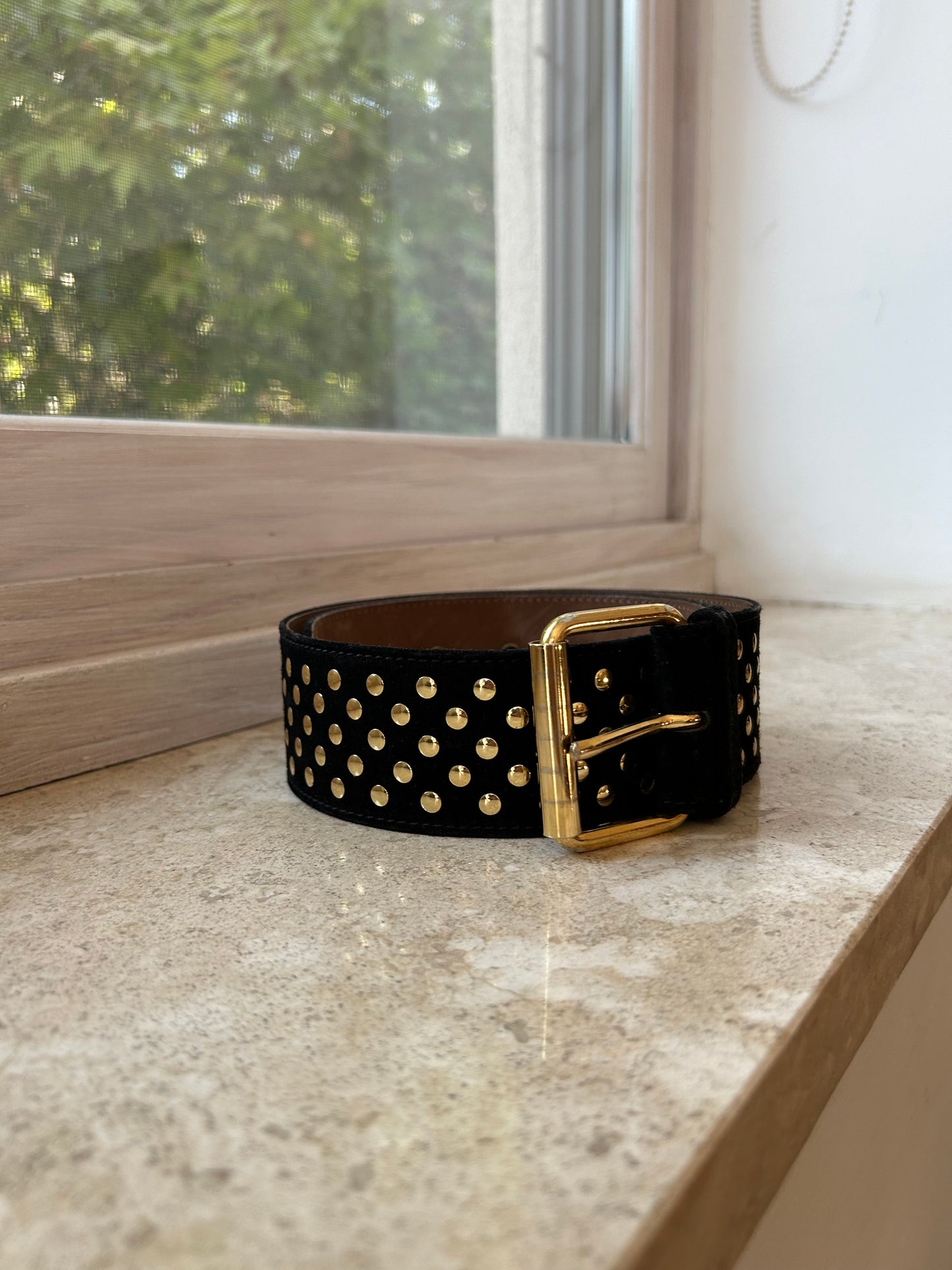 MOSCHINO black suede gold studded belt