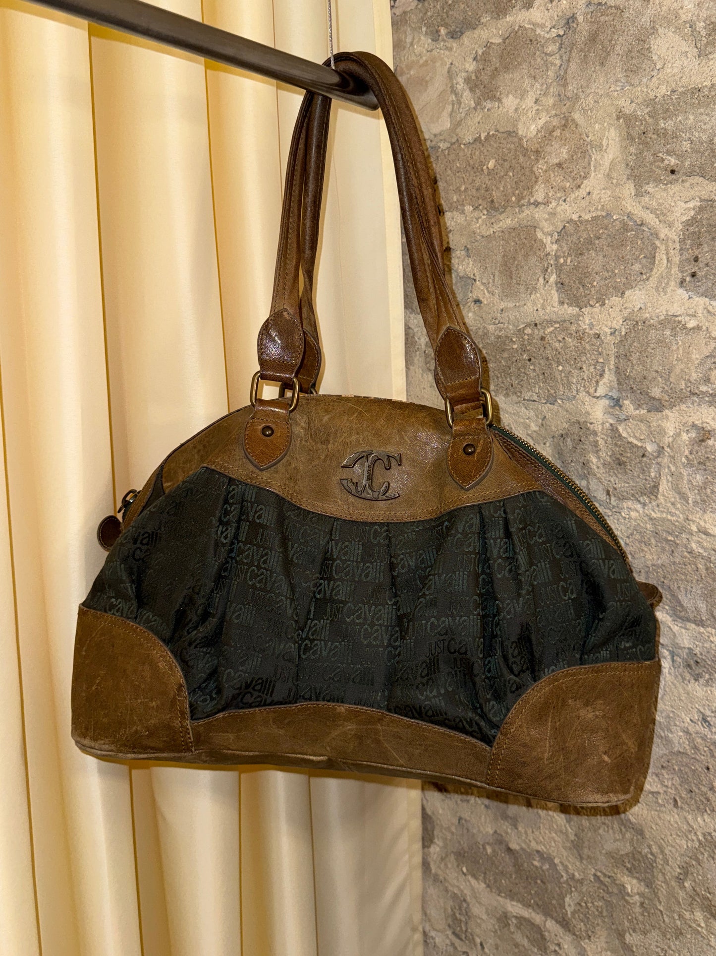 Roberto Cavalli Logo Canvas & Leather Bag